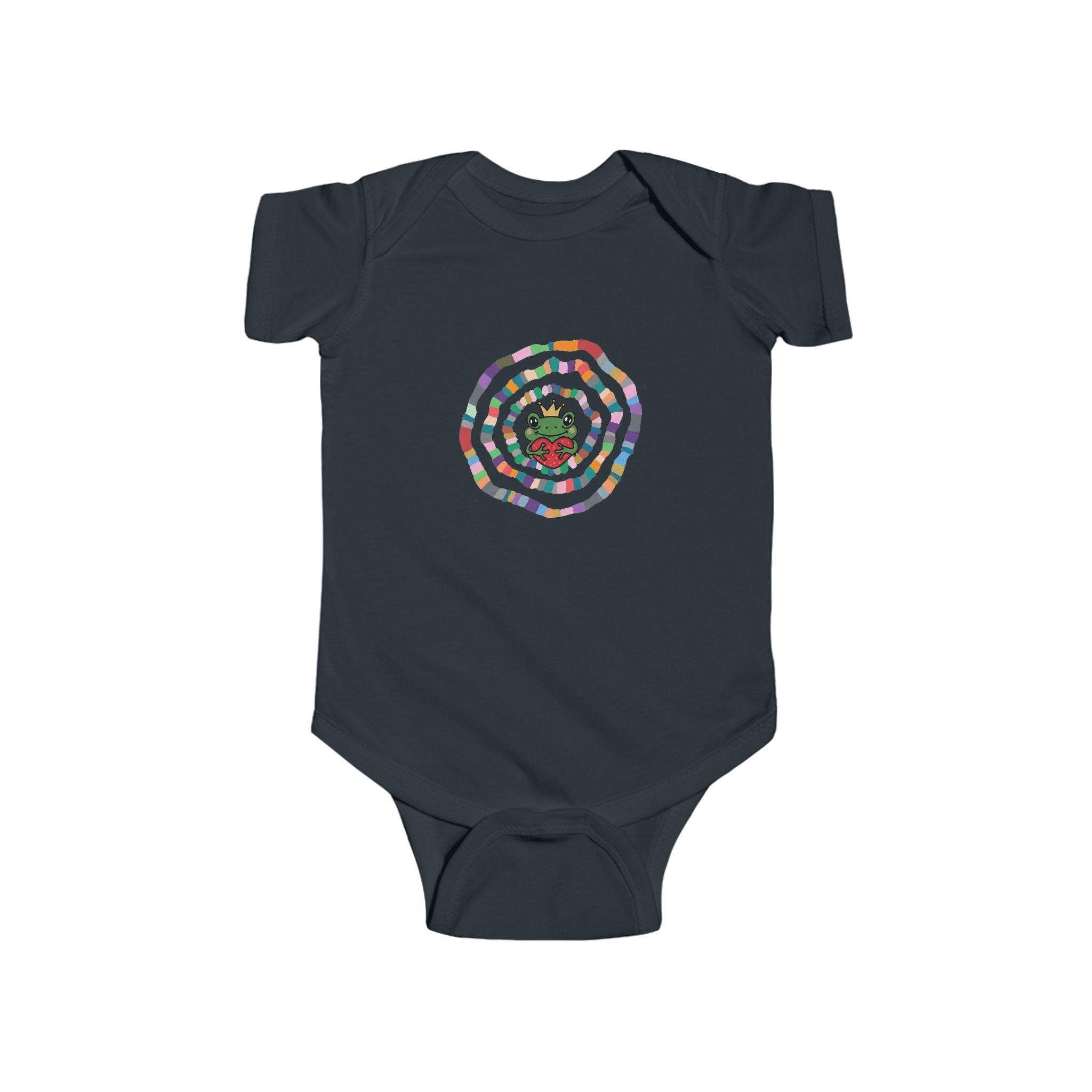 Colorful Spiral with Frog Bodysuit | Cute Rainbow Circle Infant Onesie