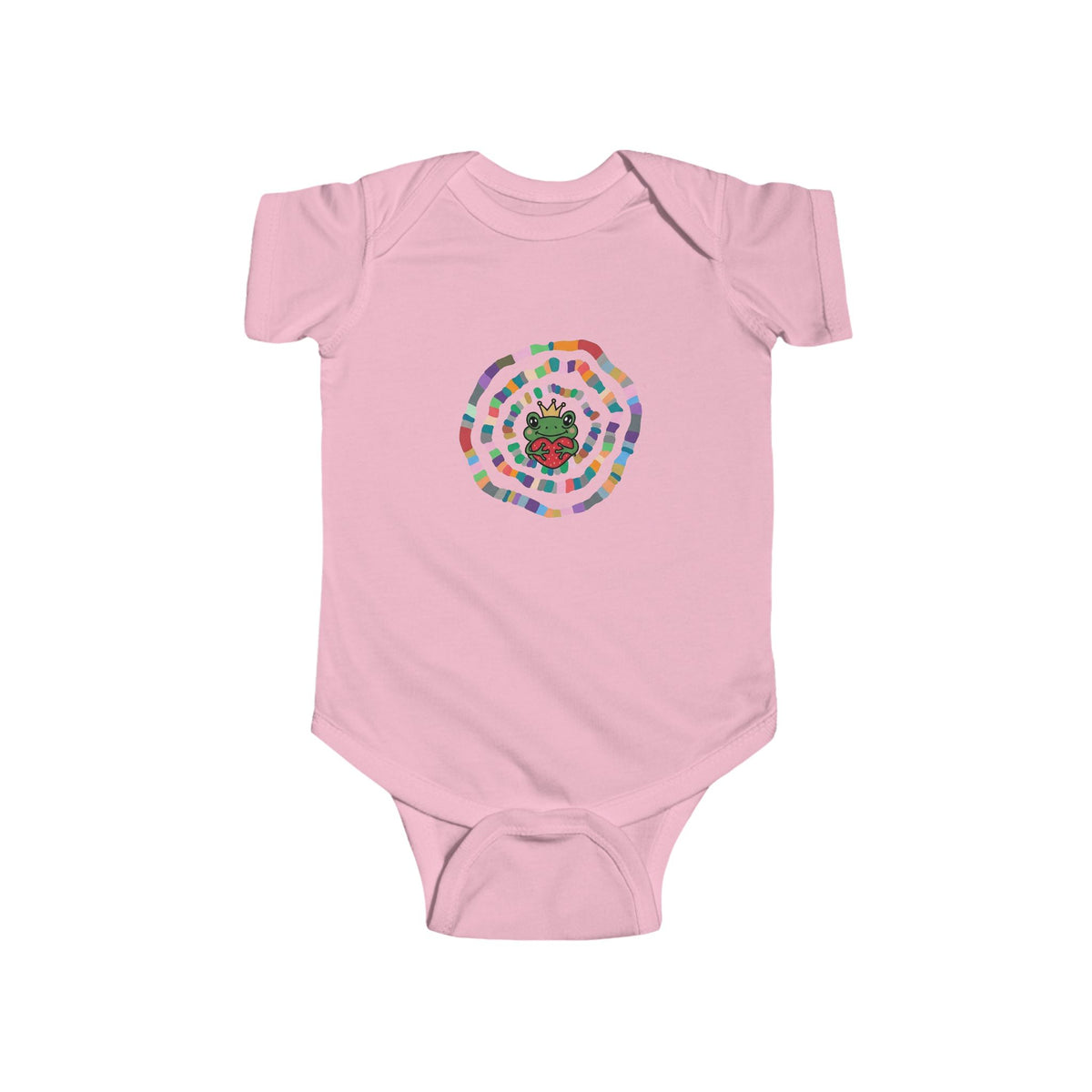 Colorful Spiral with Frog Bodysuit | Cute Rainbow Circle Infant Onesie