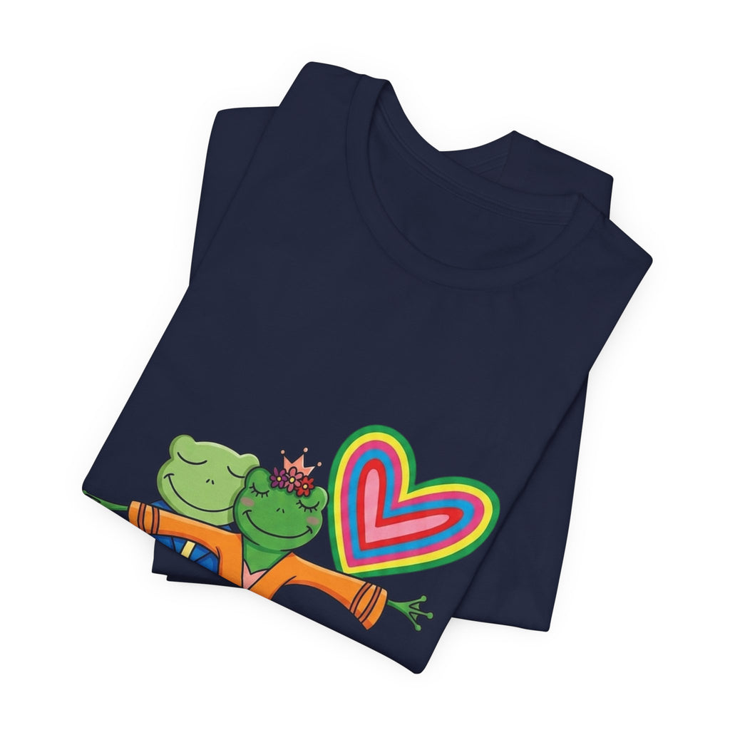 Frog Prince & Princess Couple Tee — Rainbow Heart Love T-Shirt