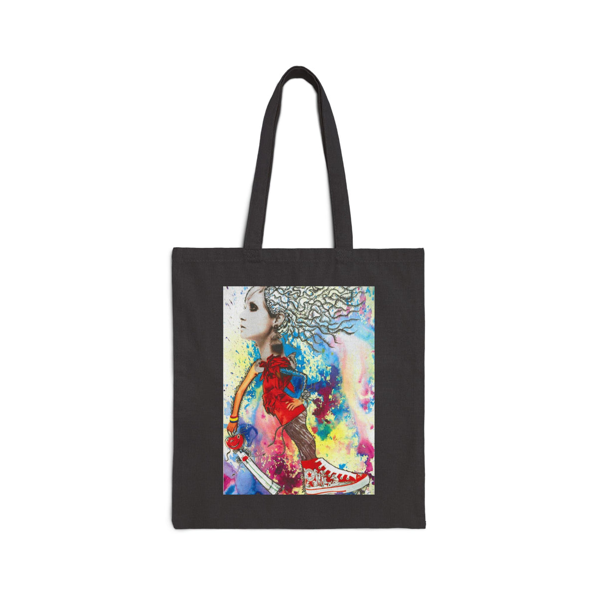 Colorful Abstract Woman Portrait Tote Bag | Watercolor, Mixed Media Art