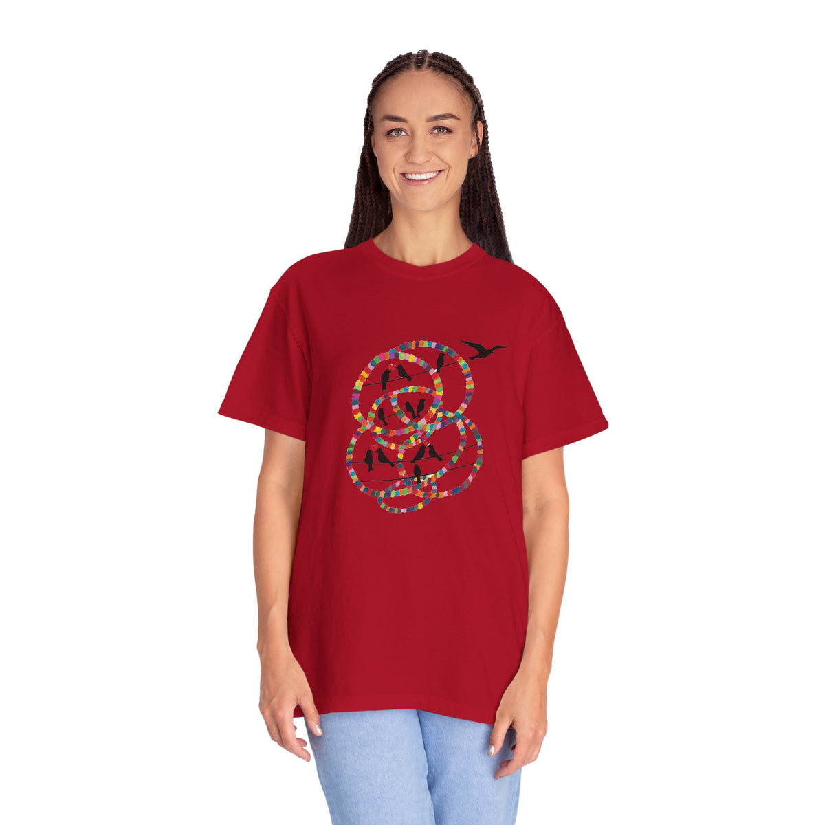 Bird Flight Graphic T-Shirt — Colorful Ring Silhouette Tee