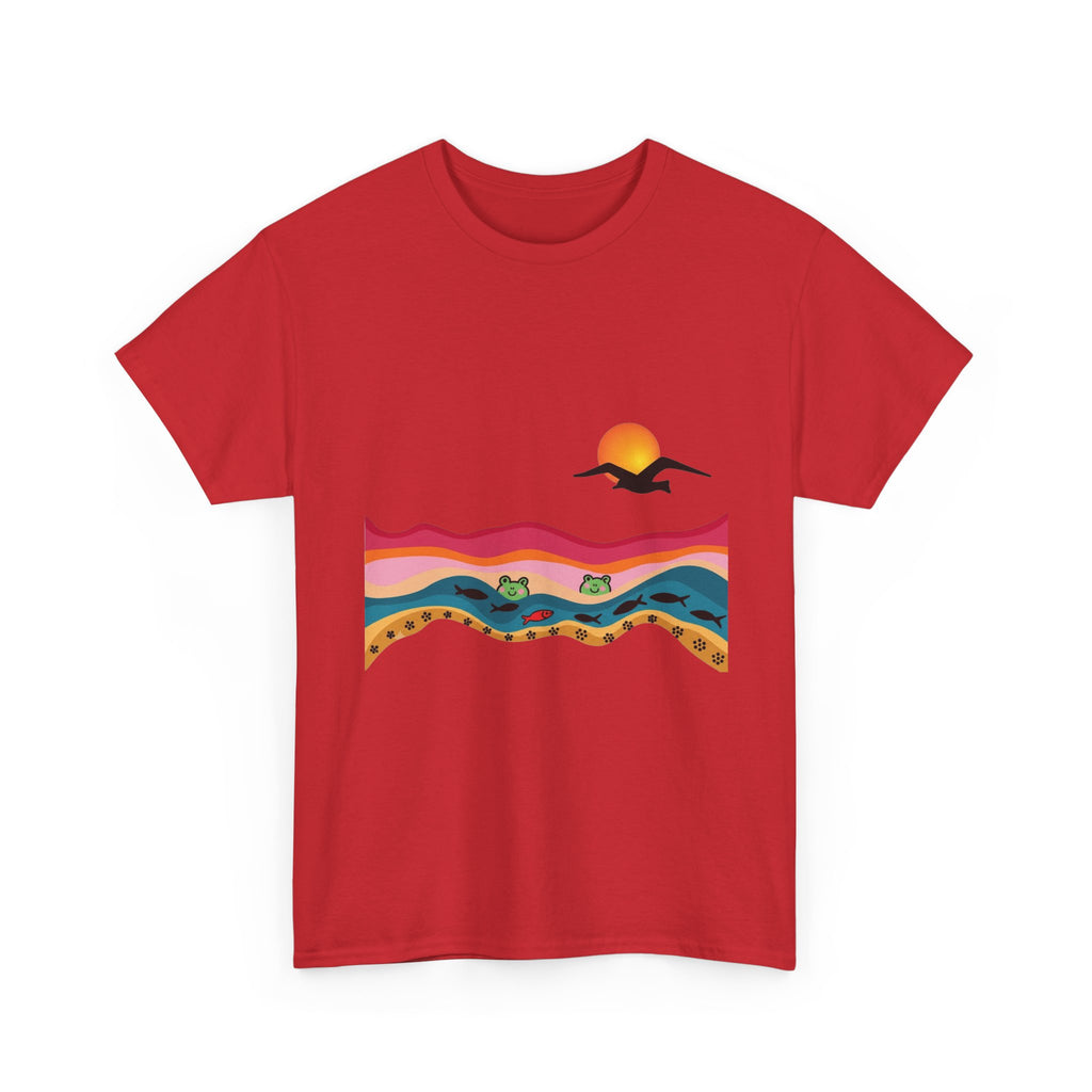 Sunset Desert Waves Tee | Vibrant Southwestern Landscape, Bird Silhouette