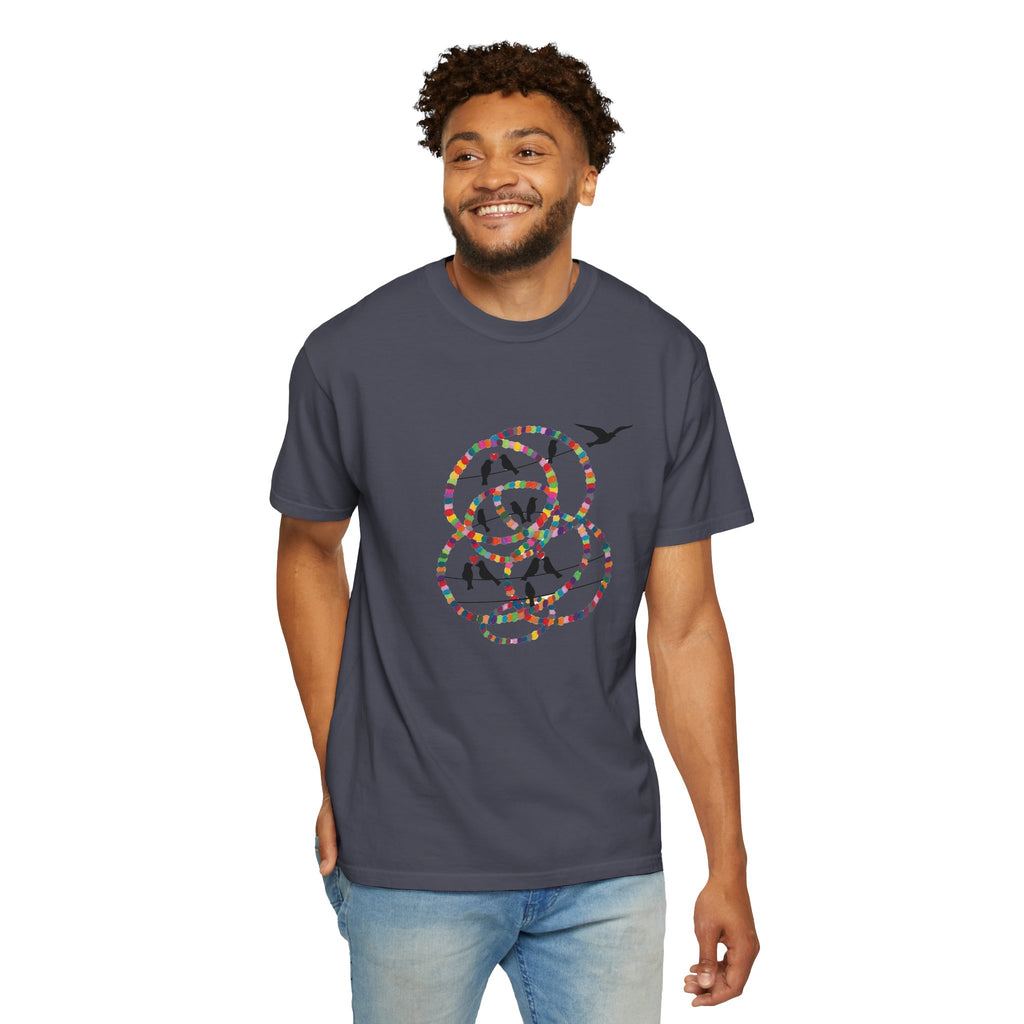 Bird Flight Graphic T-Shirt — Colorful Ring Silhouette Tee