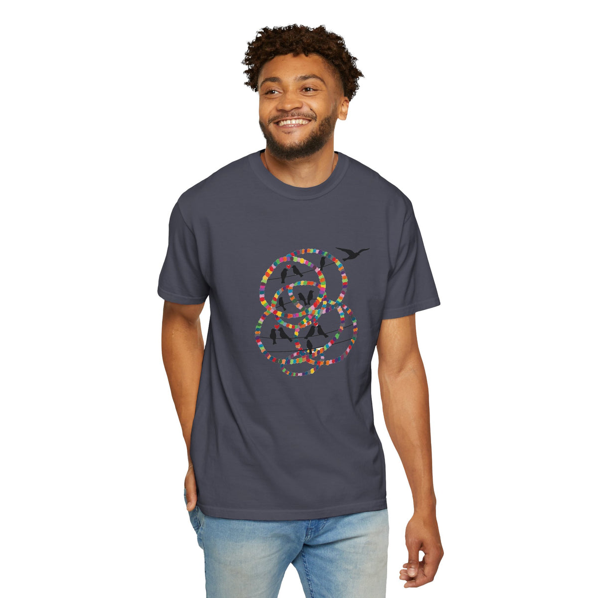 Bird Flight Graphic T-Shirt — Colorful Ring Silhouette Tee