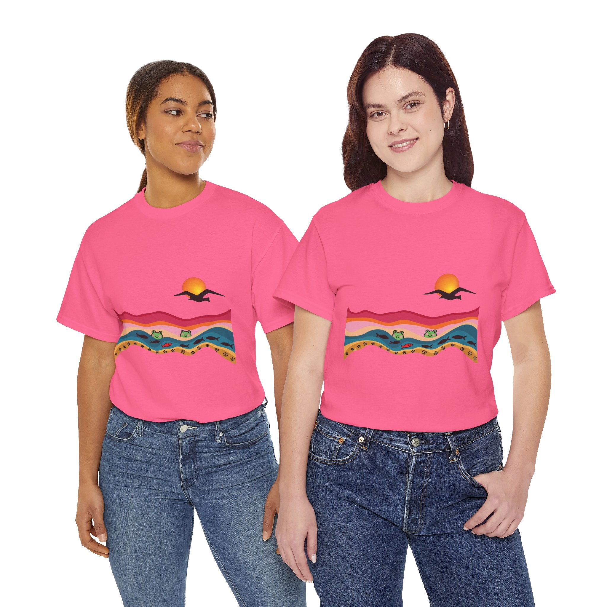 Sunset Desert Waves Tee | Vibrant Southwestern Landscape, Bird Silhouette