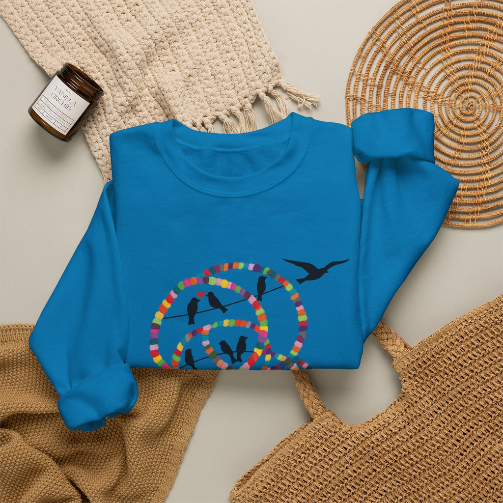 Colorful Hoop Birds sweatshirt | Minimal Circles Bird Silhouette Crewneck