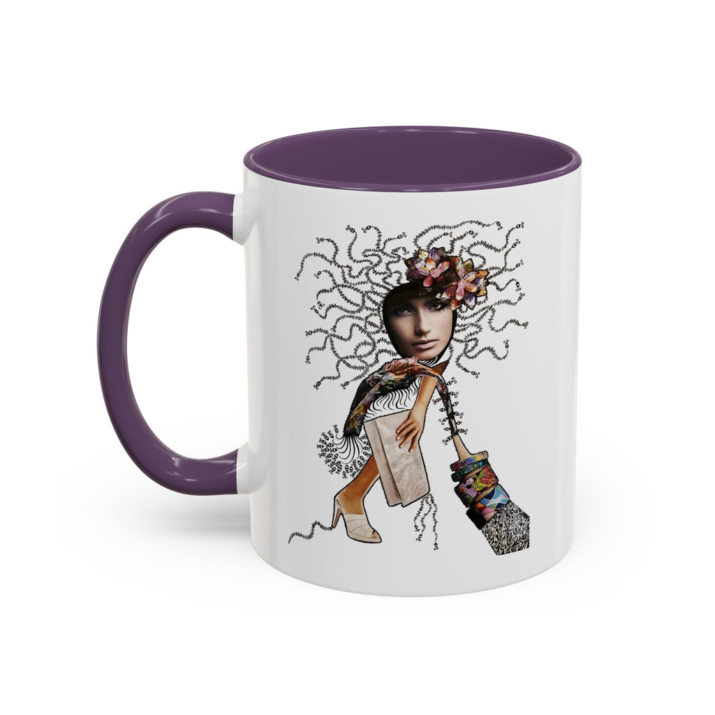 Medusa Face Collage Accent Coffee Mug | Surreal Hair Tendrils, Fashion Elements