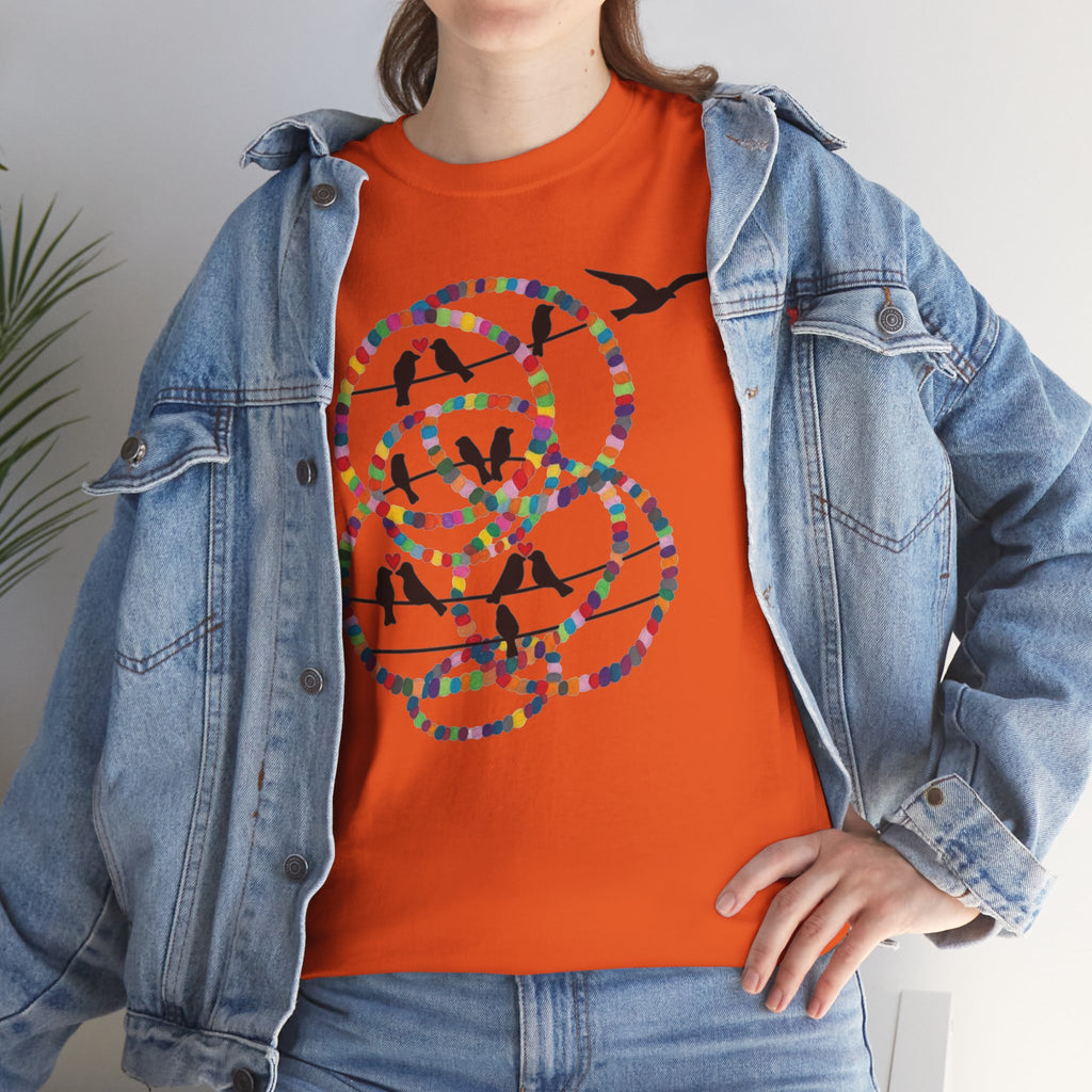 Colorful Tape Swirl with Flying Birds T-Shirt | Abstract Graphic Tee