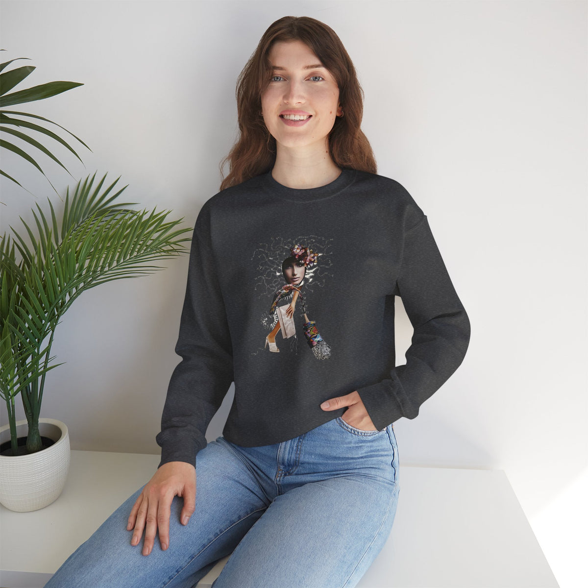 Medusa Goddess Crewneck Sweatshirt — Mythic Floral Medusa Design