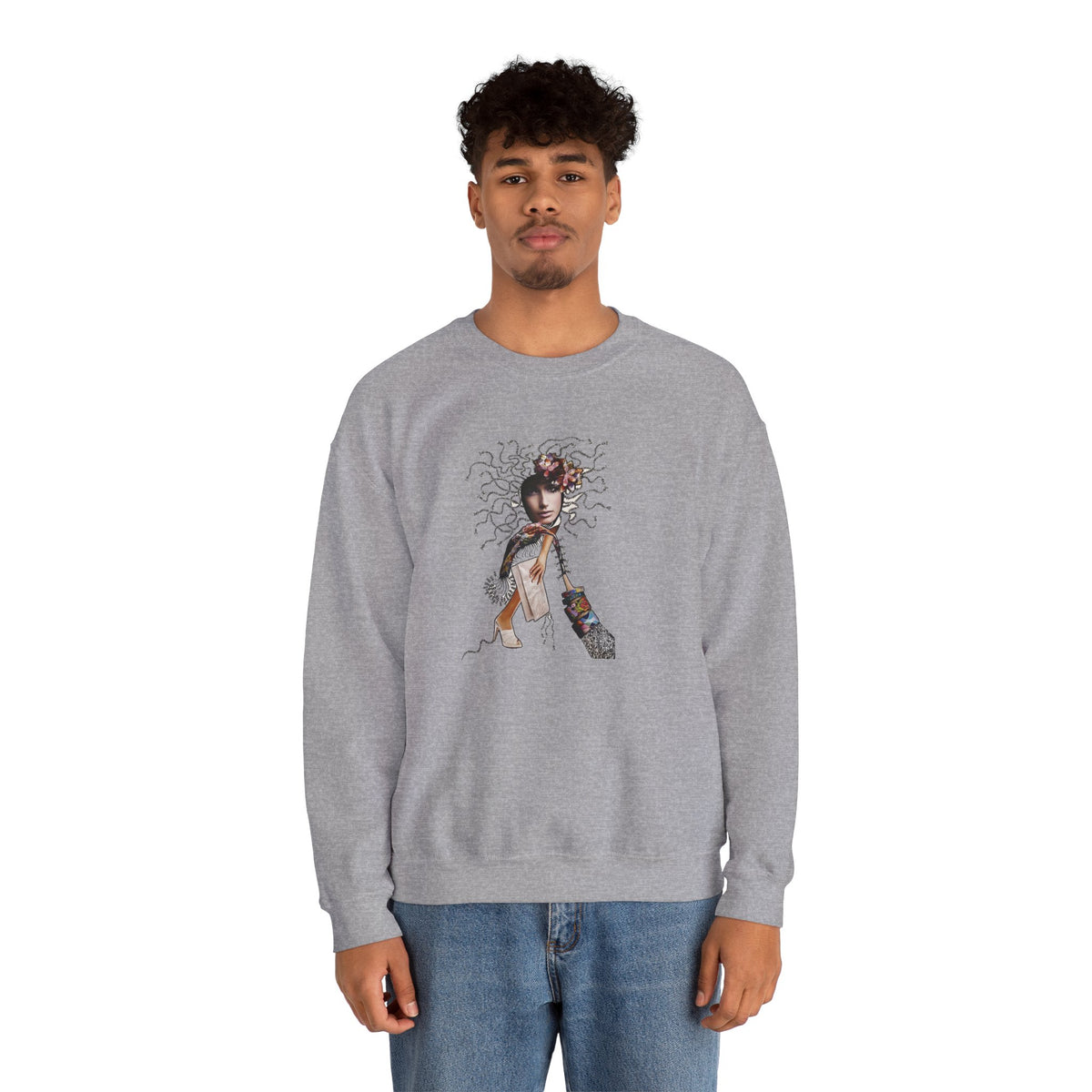 Medusa Goddess Crewneck Sweatshirt — Mythic Floral Medusa Design