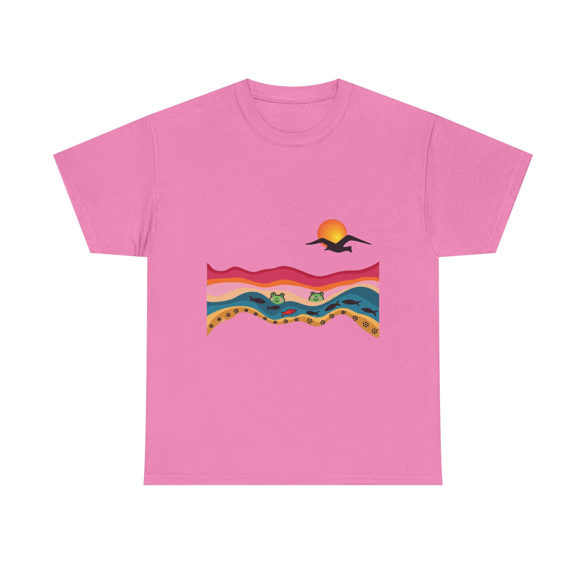 Sunset Desert Waves Tee | Vibrant Southwestern Landscape, Bird Silhouette