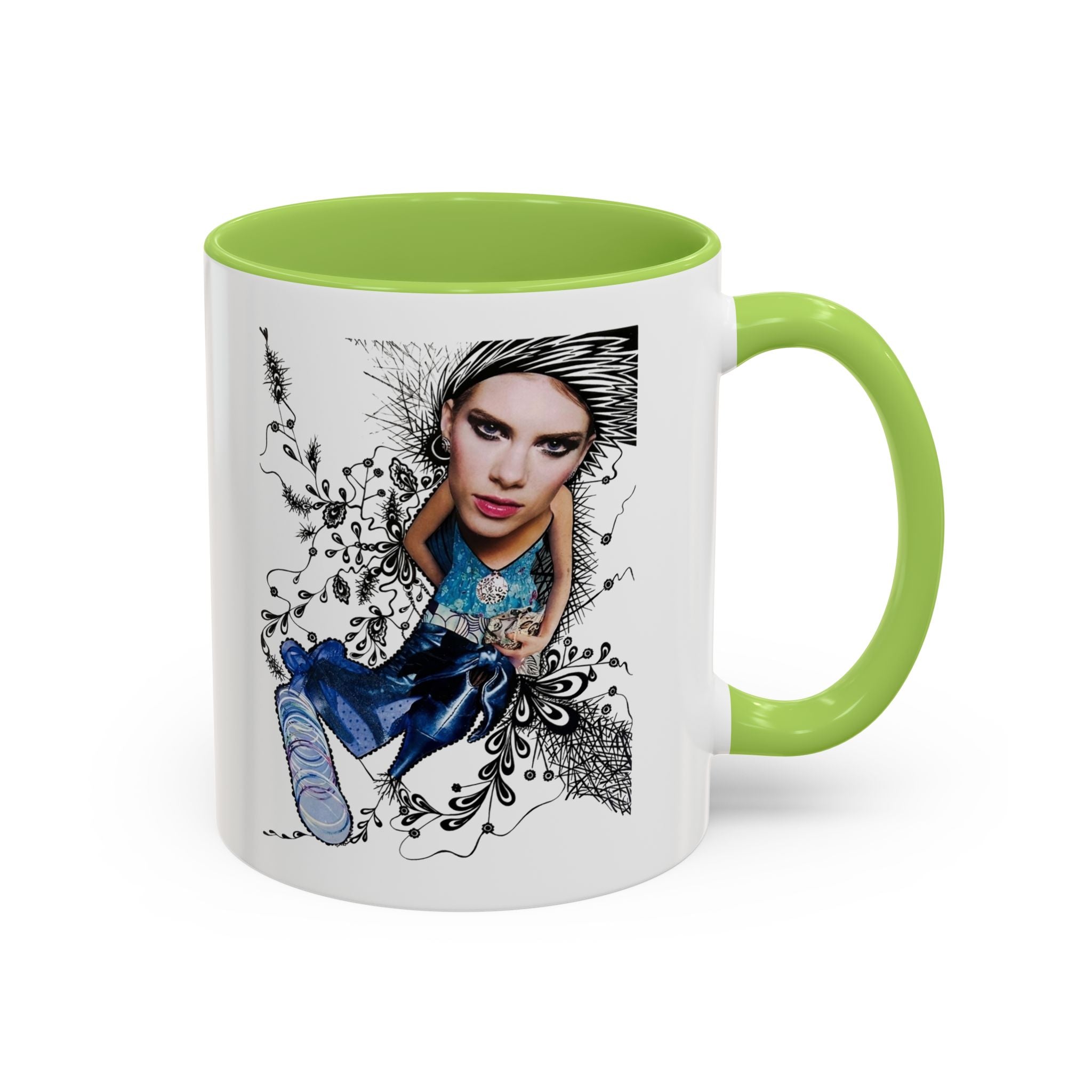 Fashion Illustration Girl Mug | Accent Coffee Mug, Black Handle