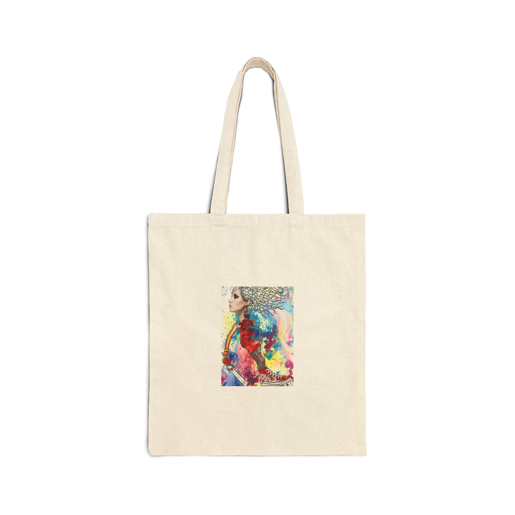 Colorful Abstract Woman Art Tote — Cotton Canvas Shopping Bag