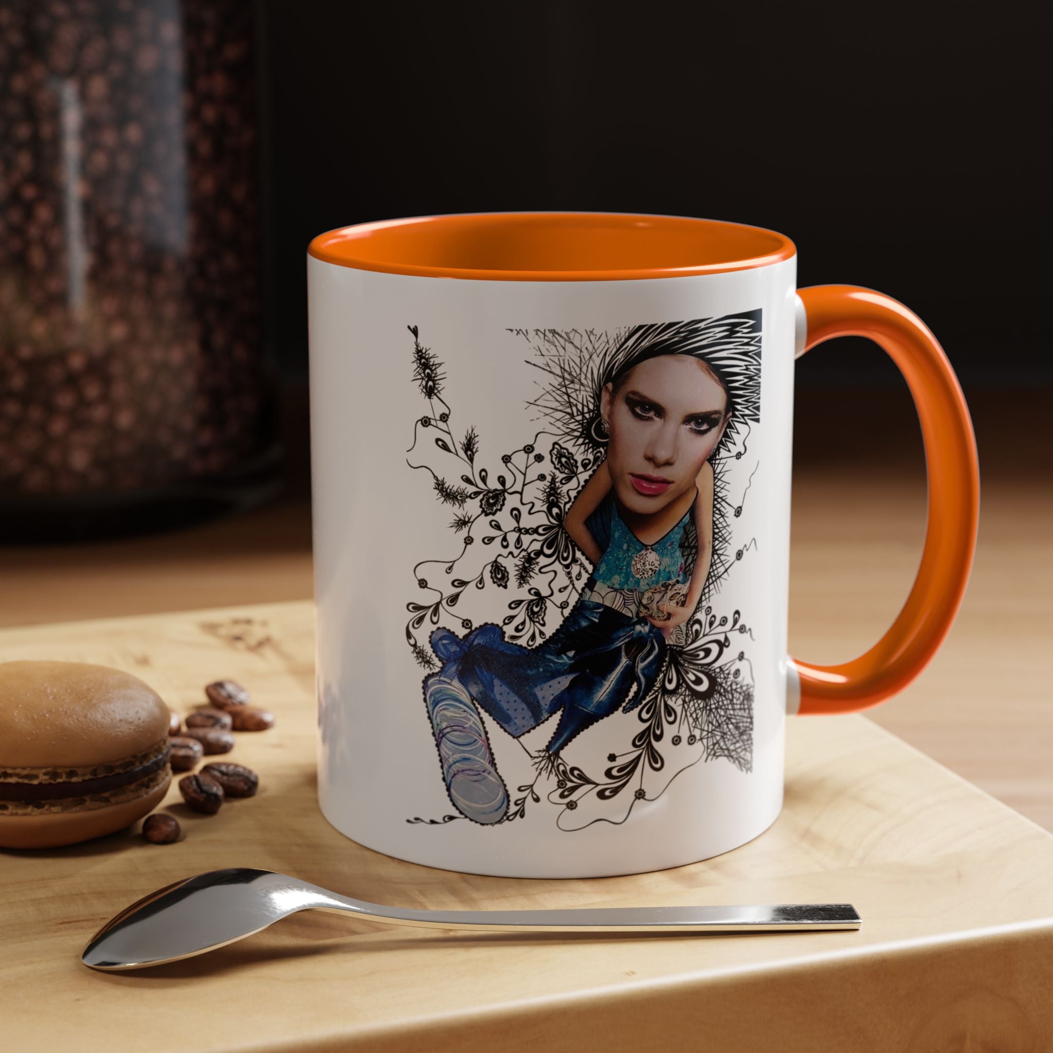 Fashion Illustration Girl Mug | Accent Coffee Mug, Black Handle