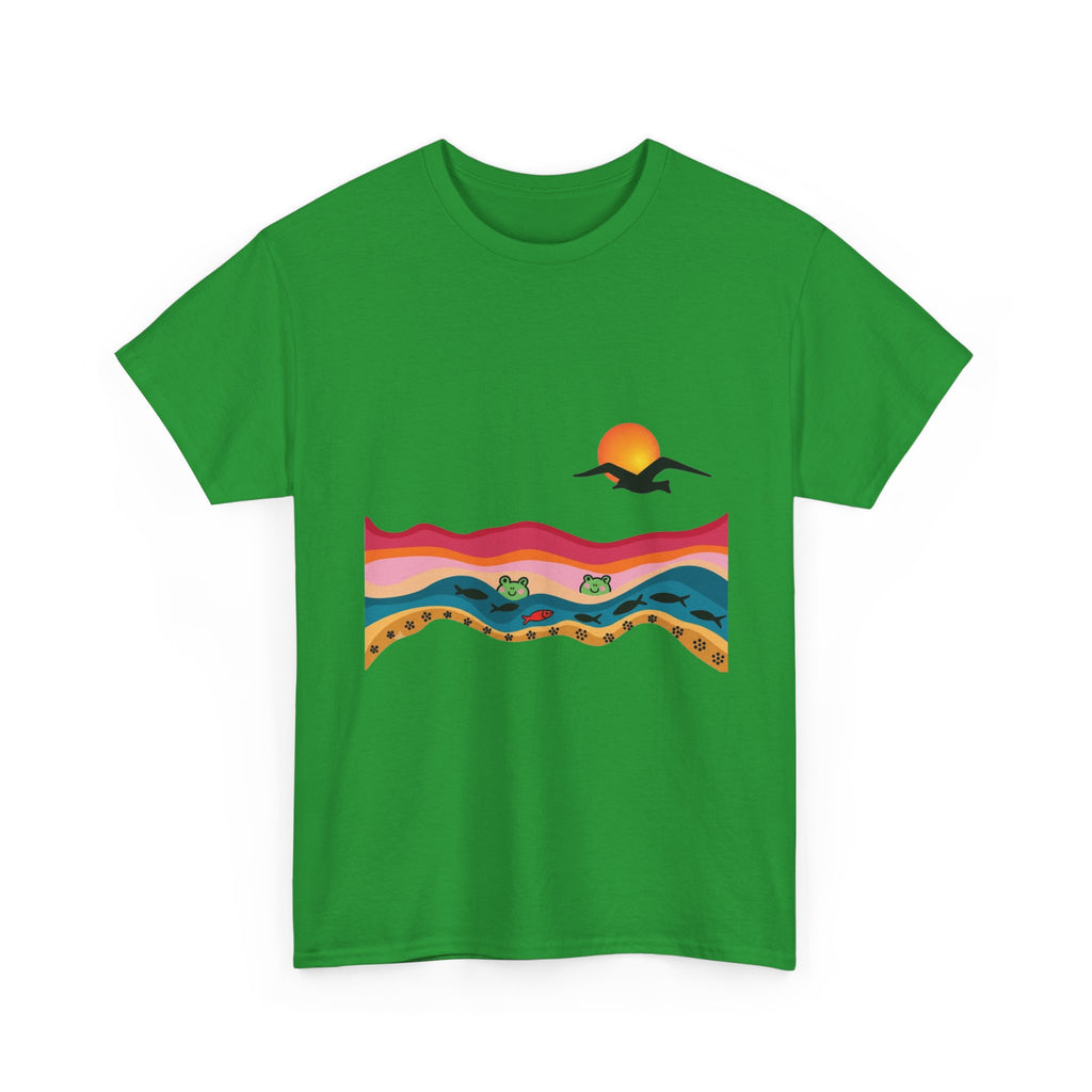 Sunset Desert Waves Tee | Vibrant Southwestern Landscape, Bird Silhouette