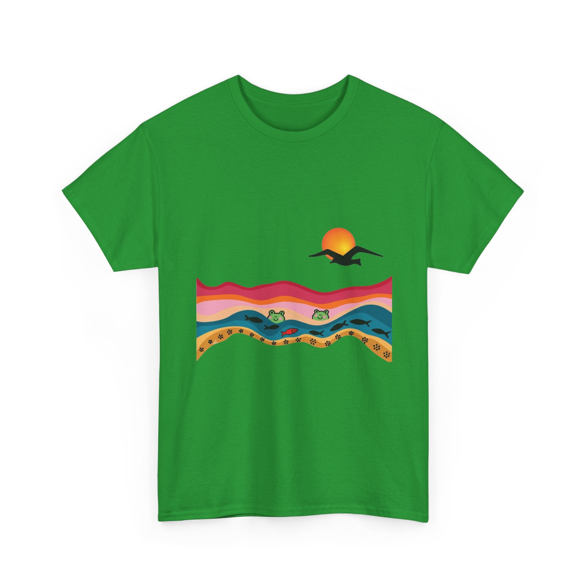 Sunset Desert Waves Tee | Vibrant Southwestern Landscape, Bird Silhouette