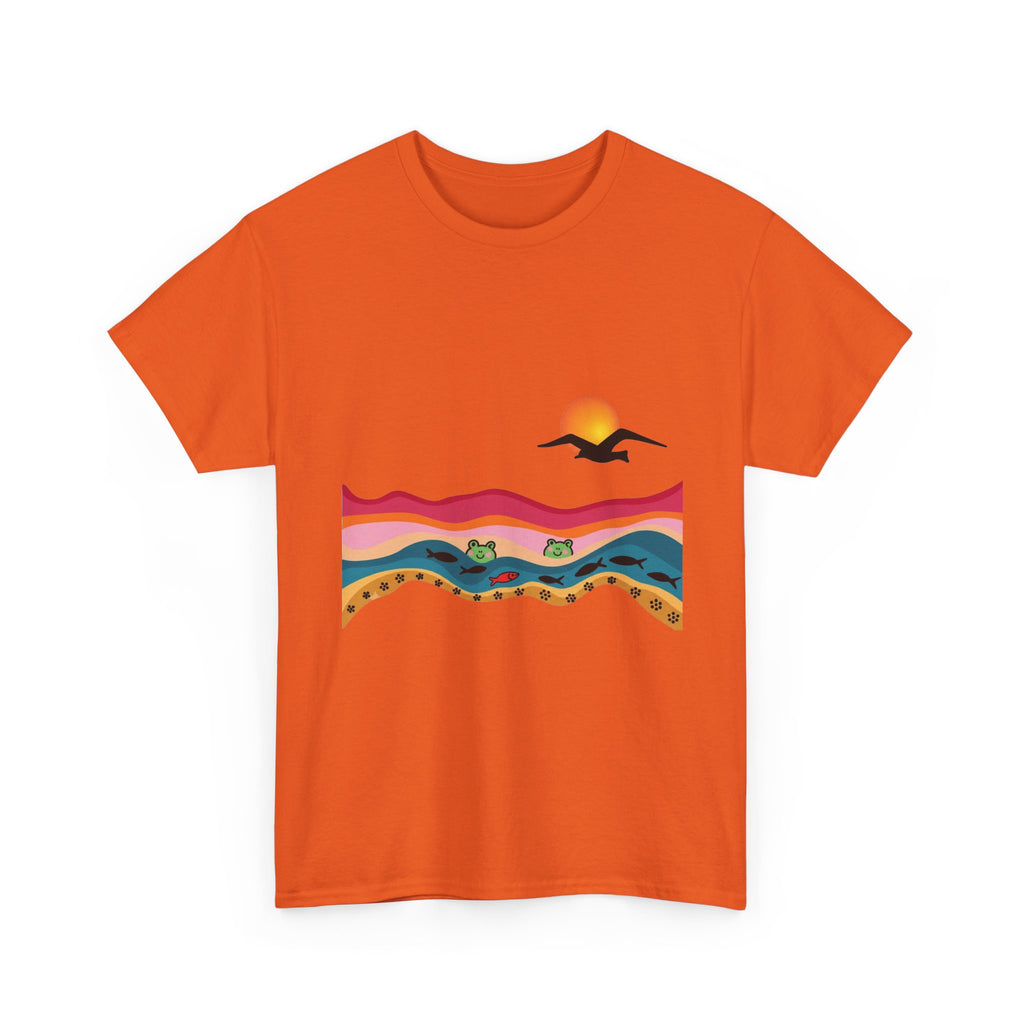 Sunset Desert Waves Tee | Vibrant Southwestern Landscape, Bird Silhouette
