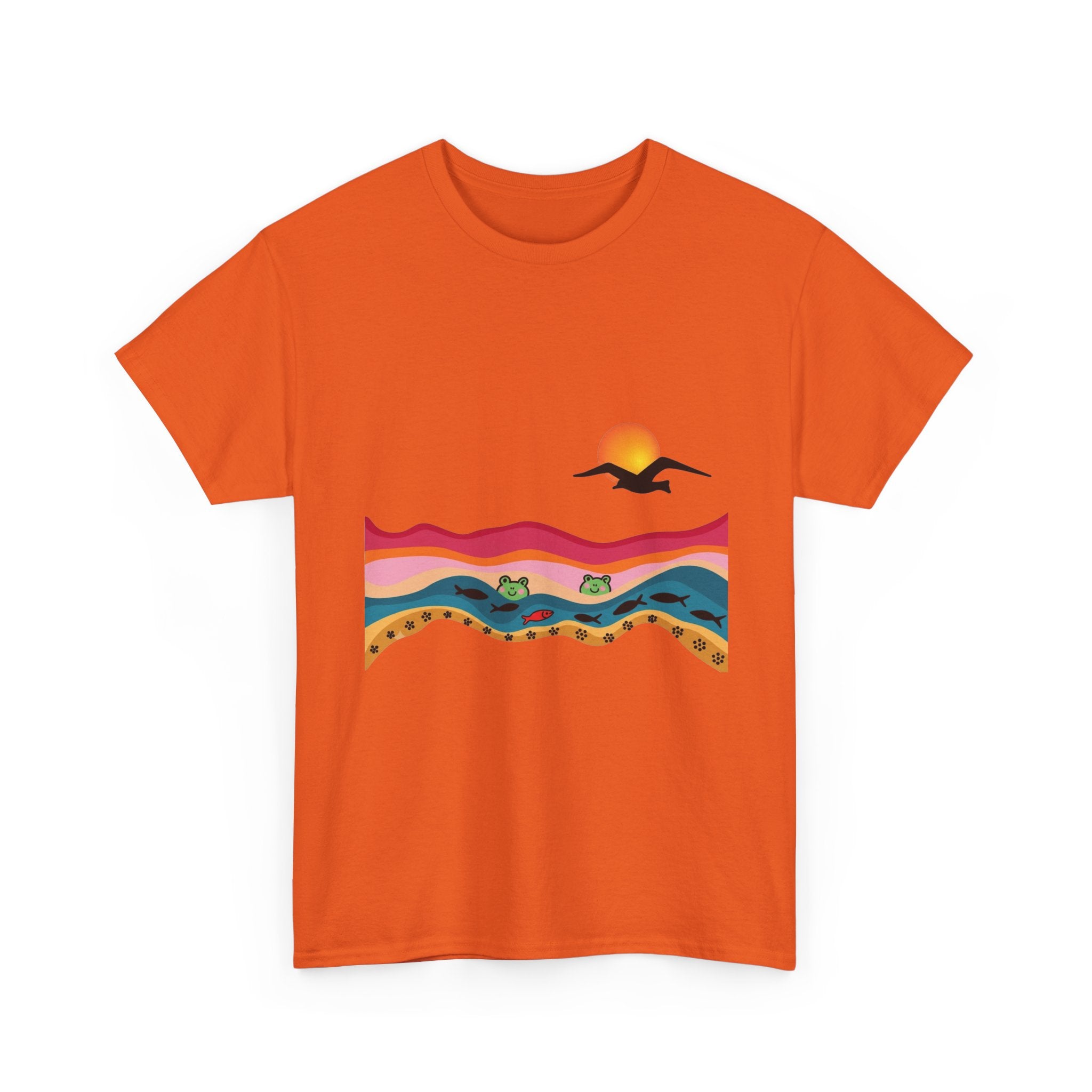 Sunset Desert Waves Tee | Vibrant Southwestern Landscape, Bird Silhouette