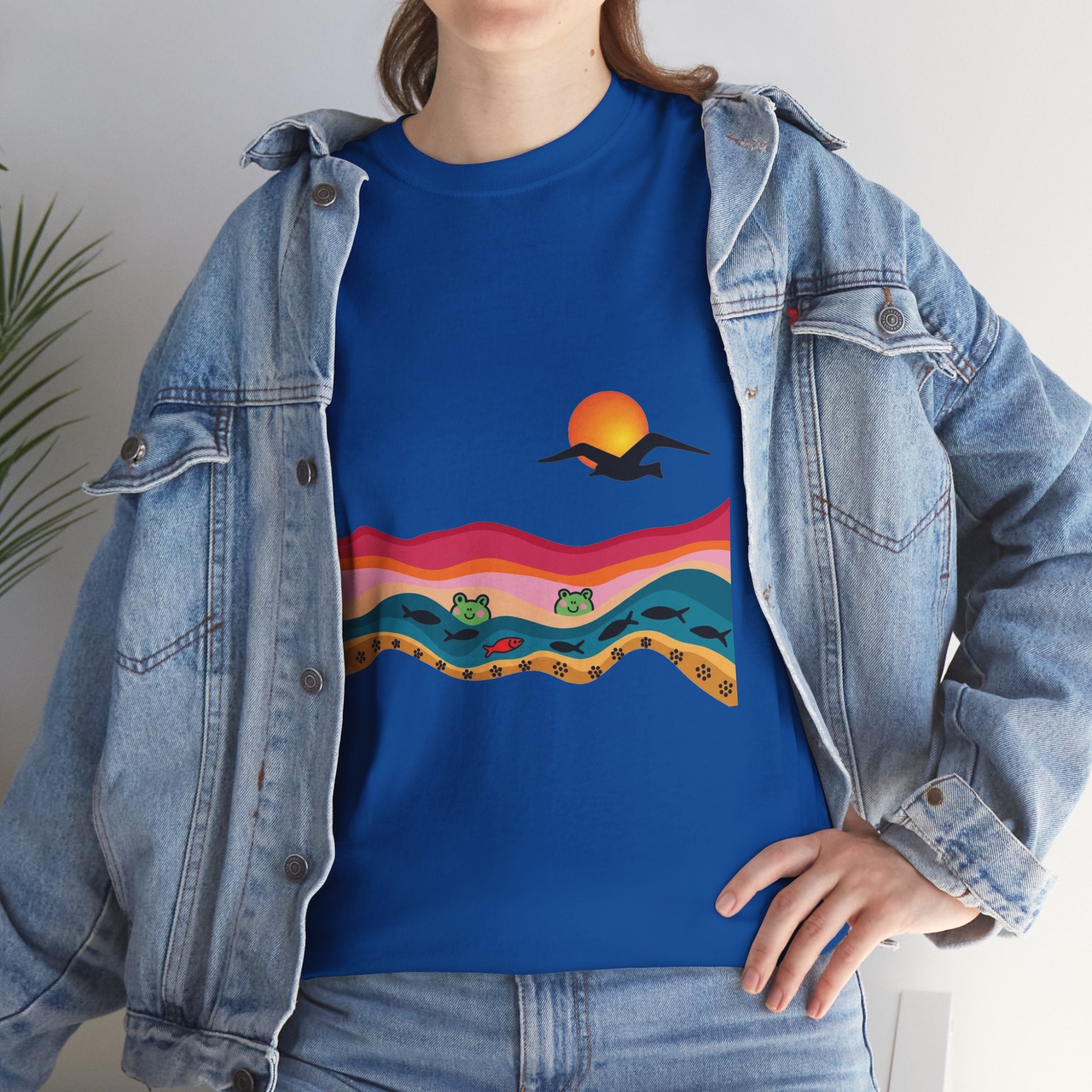 Sunset Desert Waves Tee | Vibrant Southwestern Landscape, Bird Silhouette