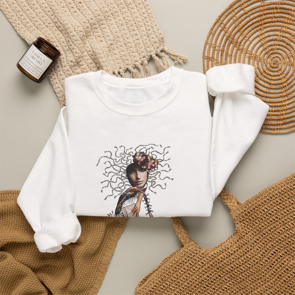Medusa Goddess Crewneck Sweatshirt — Mythic Floral Medusa Design