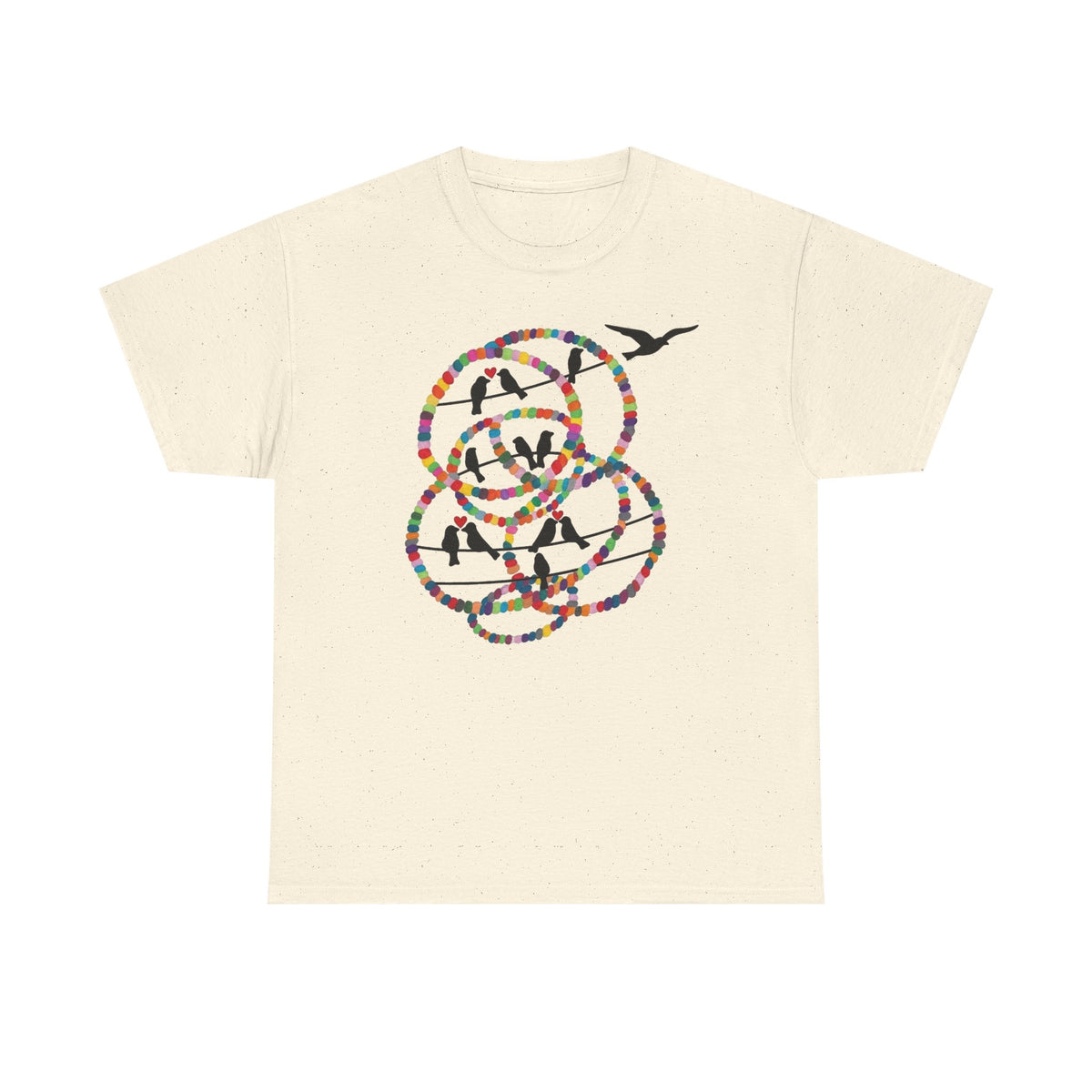 Colorful Tape Swirl with Flying Birds T-Shirt | Abstract Graphic Tee