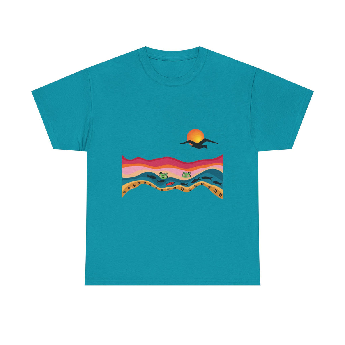 Sunset Desert Waves Tee | Vibrant Southwestern Landscape, Bird Silhouette