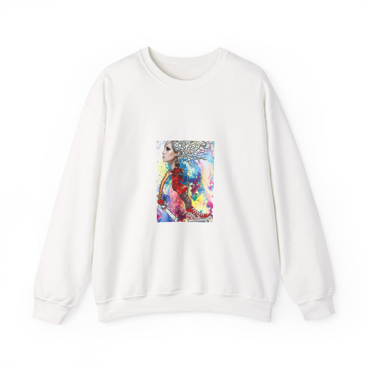 Crewneck Sweatshirt — Colorful Watercolor Portrait Art Print