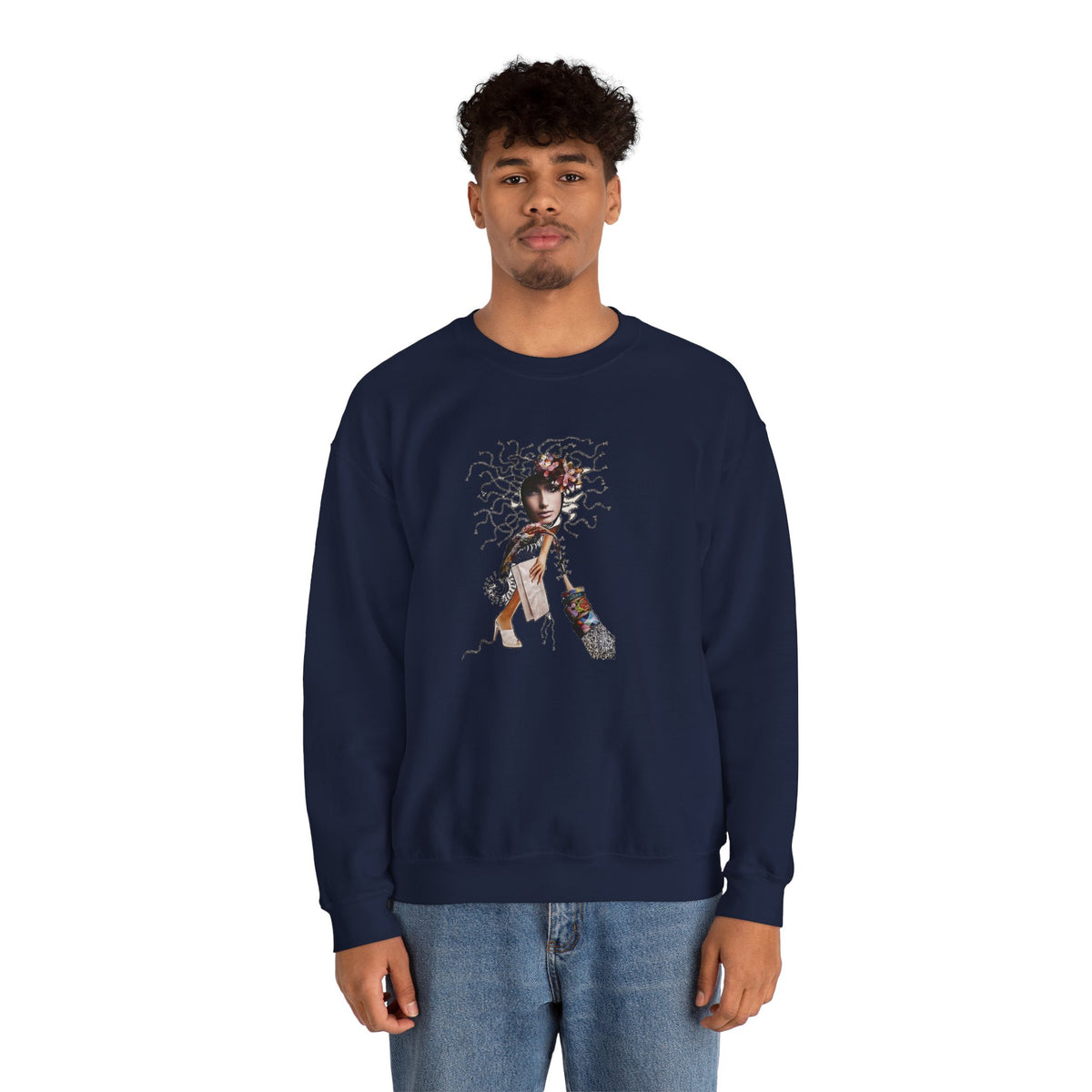 Medusa Goddess Crewneck Sweatshirt — Mythic Floral Medusa Design