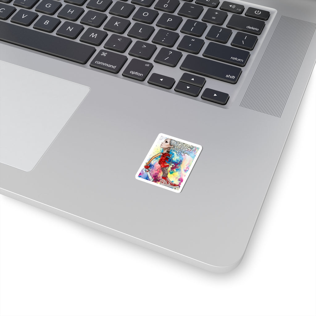 Colorful Street Art Girl Kiss-Cut Sticker — Vibrant Urban Character Art for Laptops & Skateboards