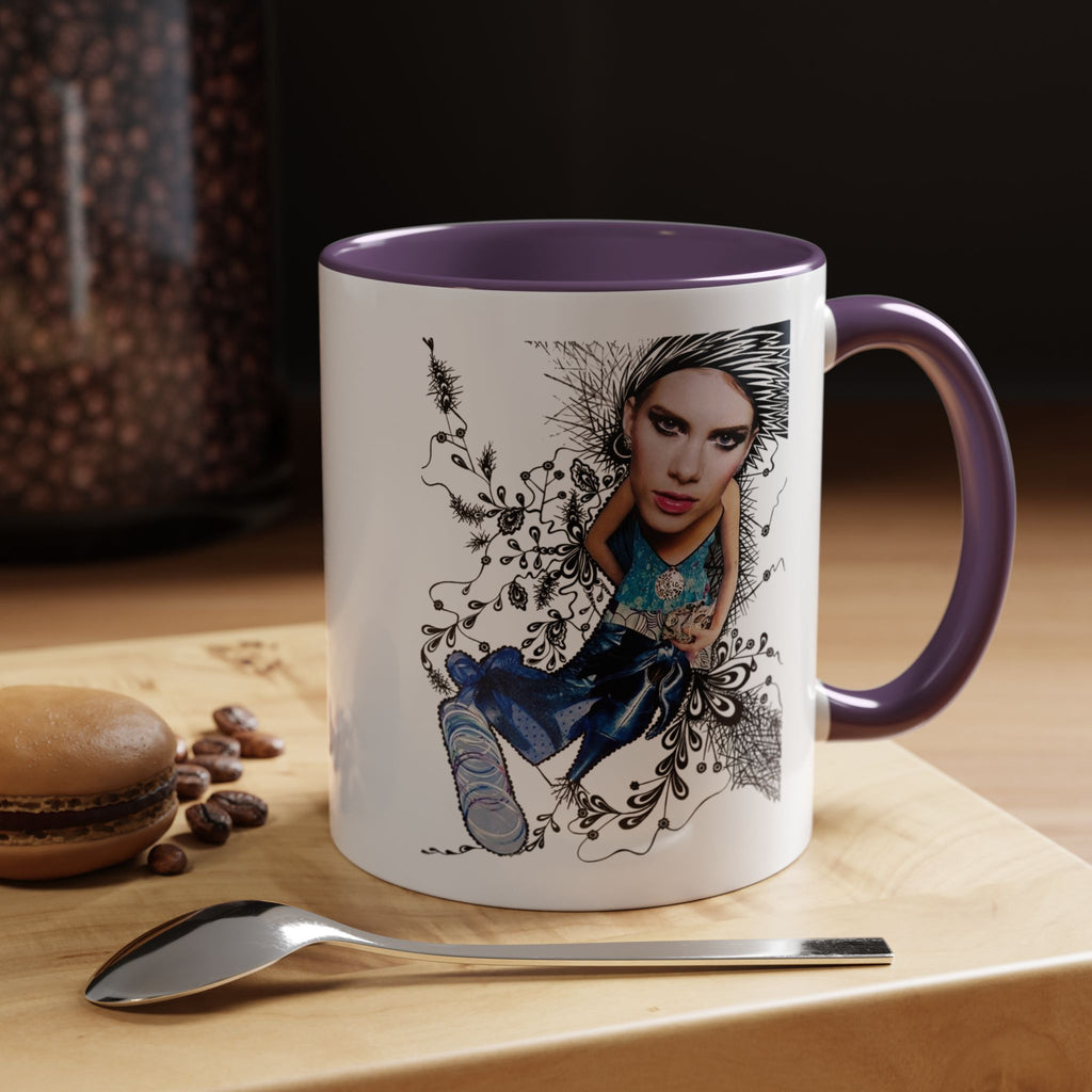 Fashion Illustration Girl Mug | Accent Coffee Mug, Black Handle