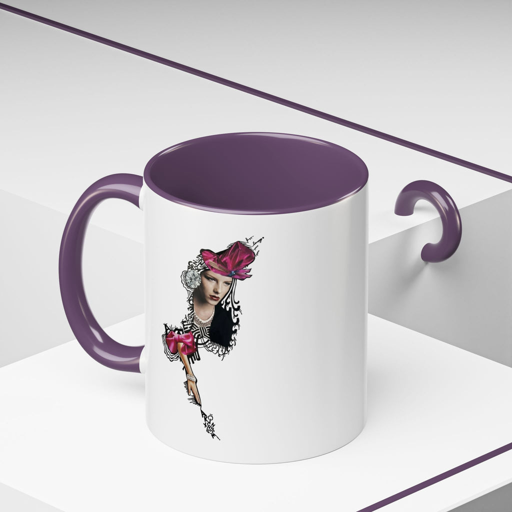 Vintage Femme Portrait Mug | Floral Headpiece, Pink Feathered Hat