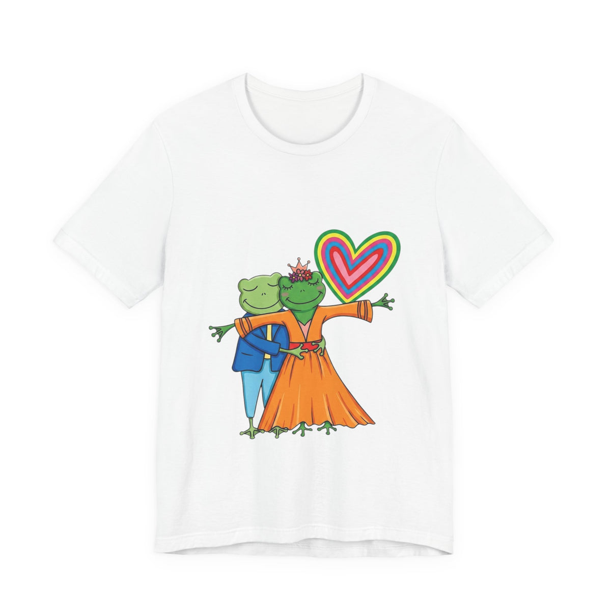 Frog Prince & Princess Couple Tee — Rainbow Heart Love T-Shirt