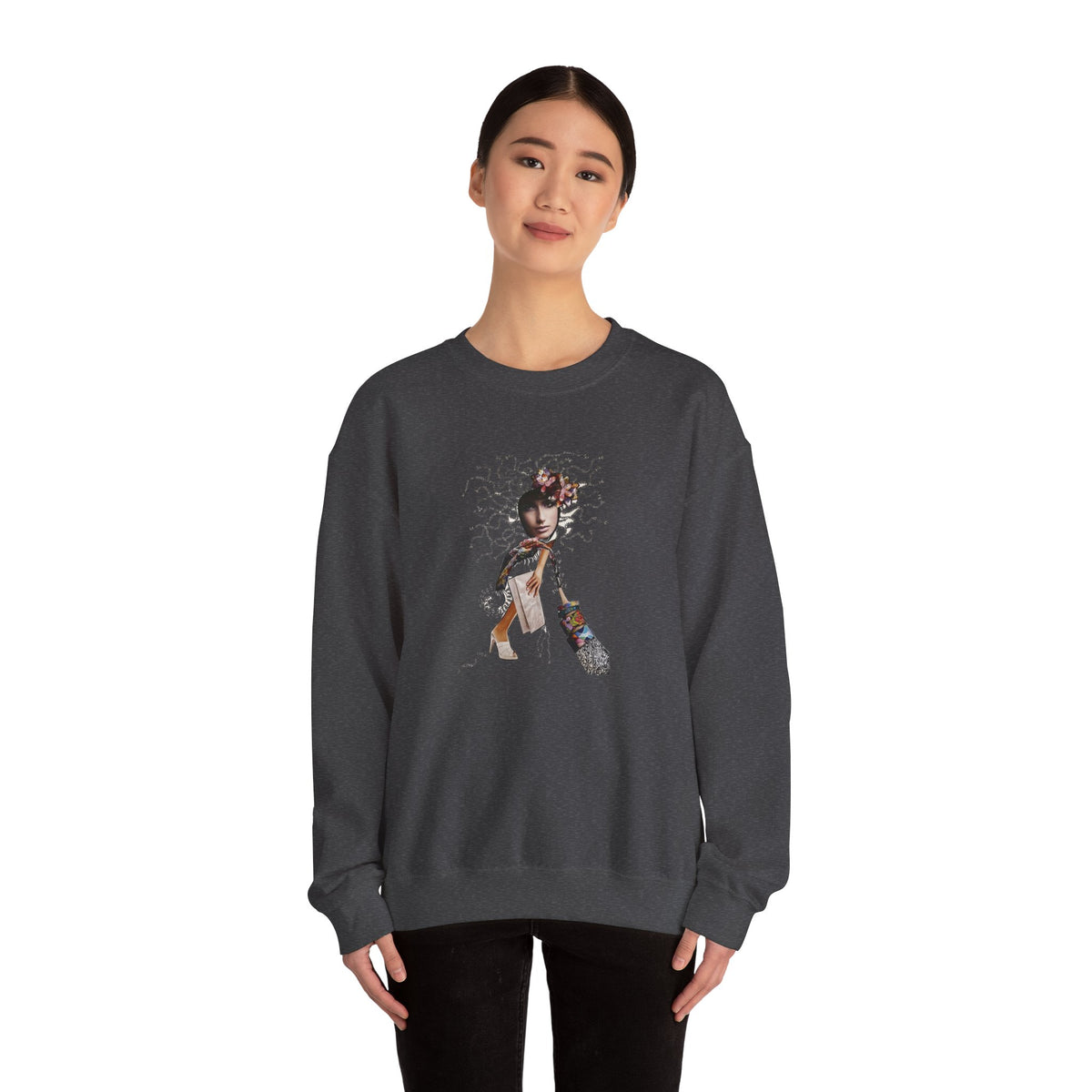 Medusa Goddess Crewneck Sweatshirt — Mythic Floral Medusa Design