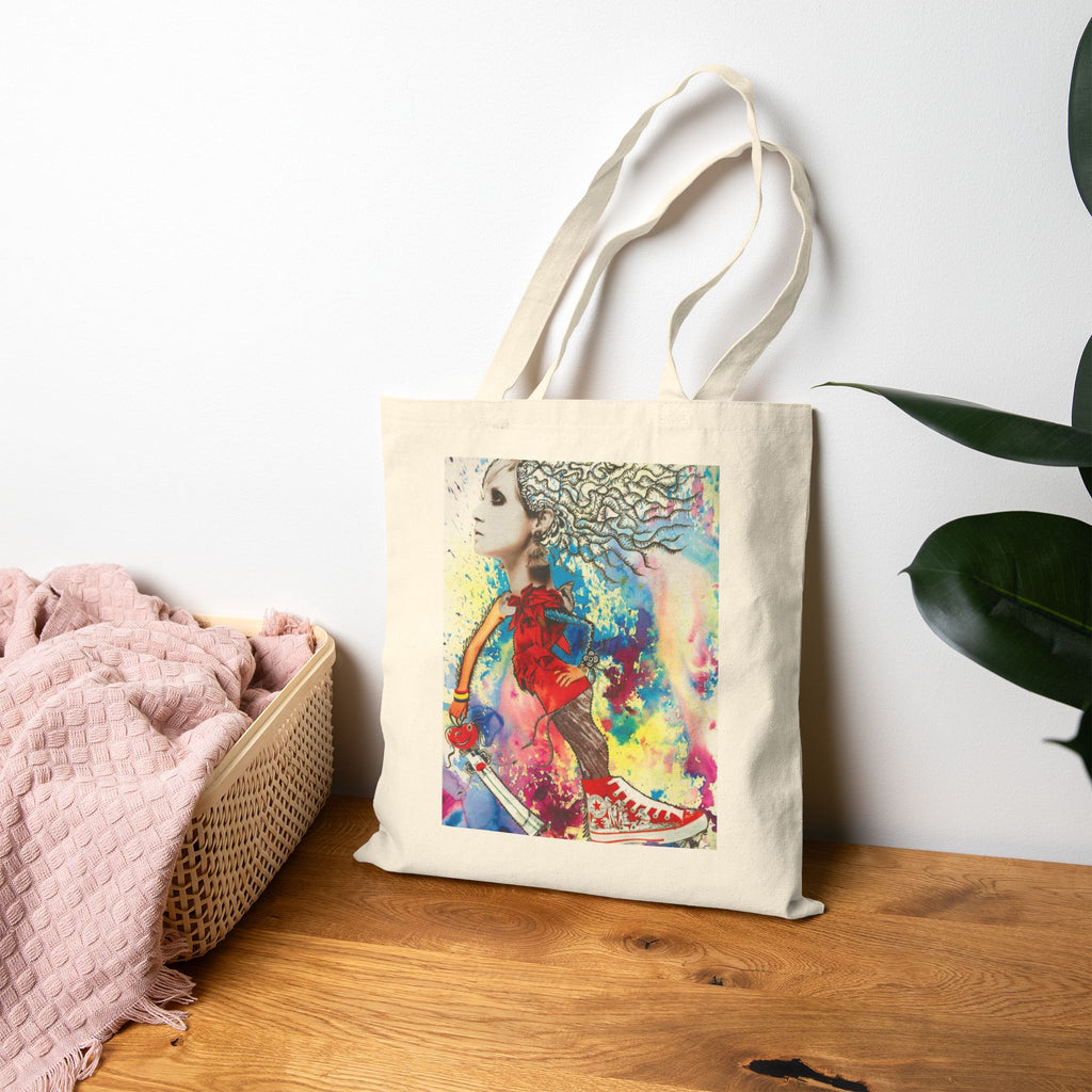Colorful Abstract Woman Portrait Tote Bag | Watercolor, Mixed Media Art