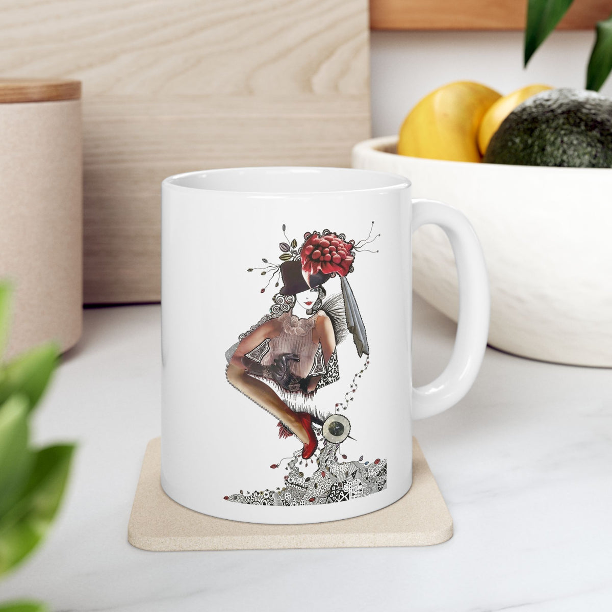 Floral Deer Illustration Mug | Ceramic Coffee Cup
