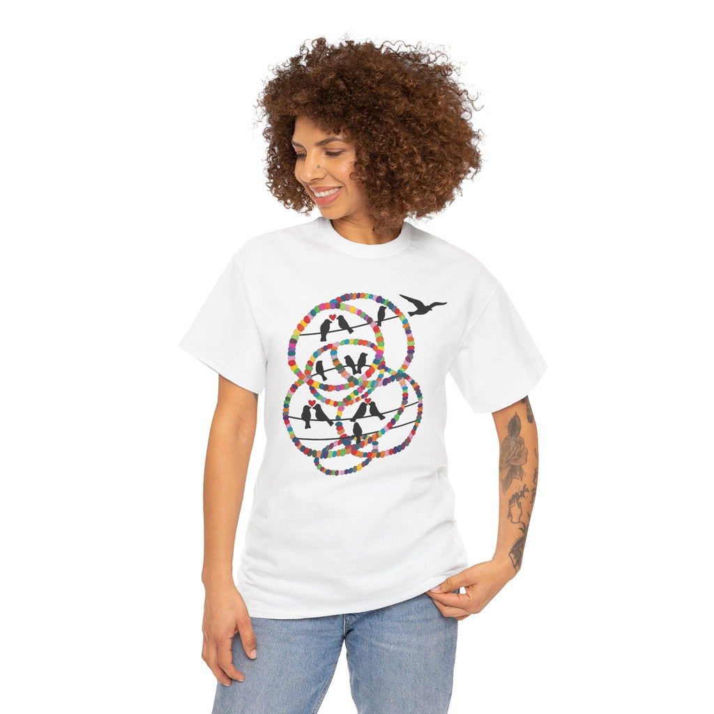 Colorful Tape Swirl with Flying Birds T-Shirt | Abstract Graphic Tee
