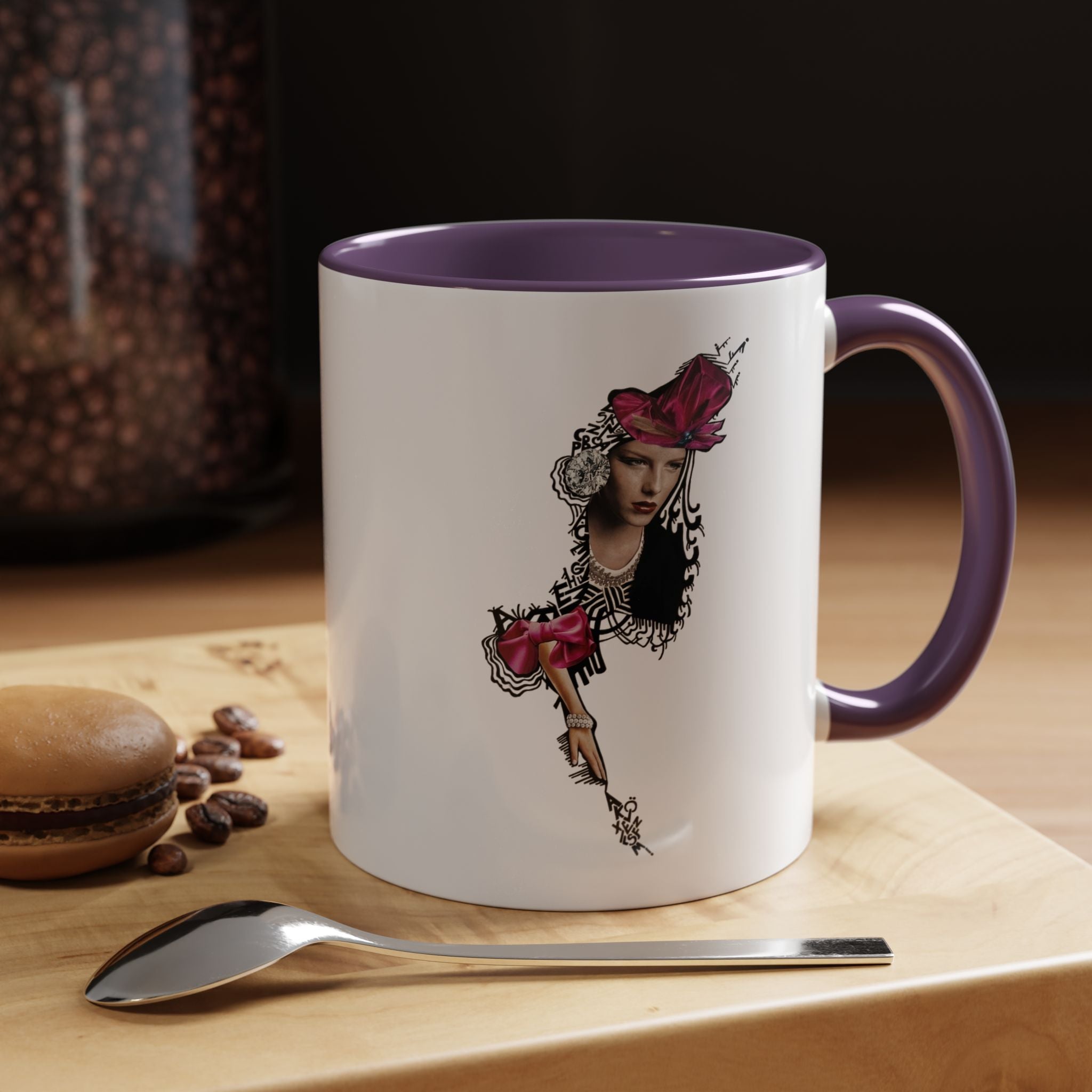 Vintage Femme Portrait Mug | Floral Headpiece, Pink Feathered Hat