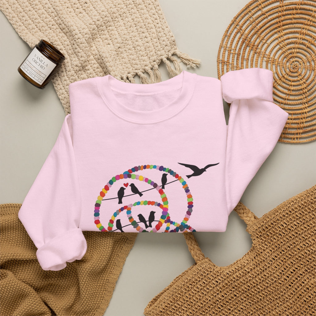 Colorful Hoop Birds sweatshirt | Minimal Circles Bird Silhouette Crewneck