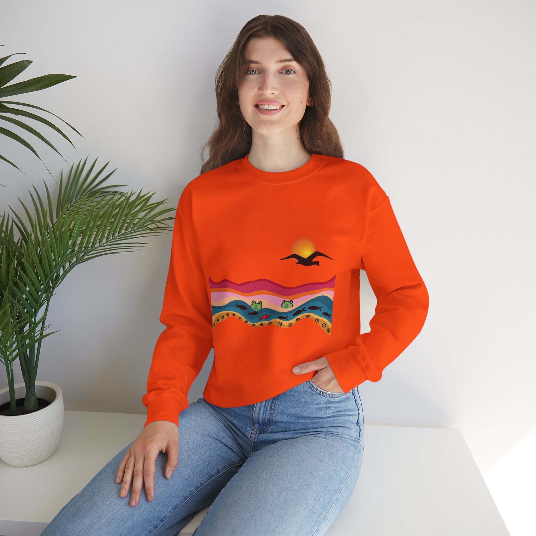Desert Sunset Landscape Sweatshirt | Sunset Dunes with Road and Bird