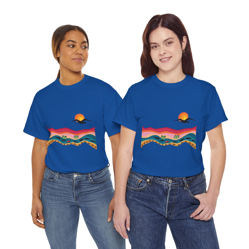 Sunset Desert Waves Tee | Vibrant Southwestern Landscape, Bird Silhouette