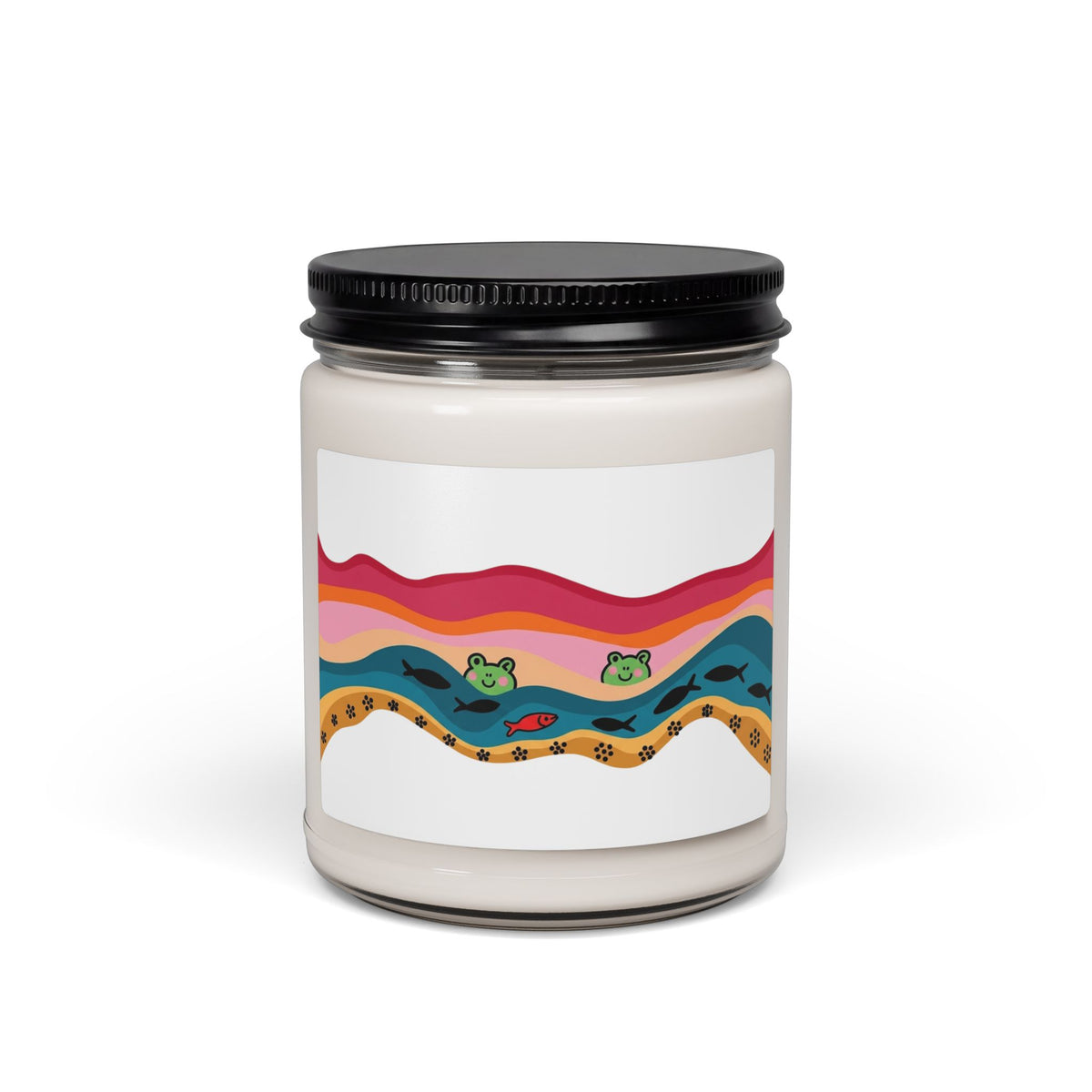 Soy Candle — Whimsical Sunset Frogs Scented Jar (9oz)