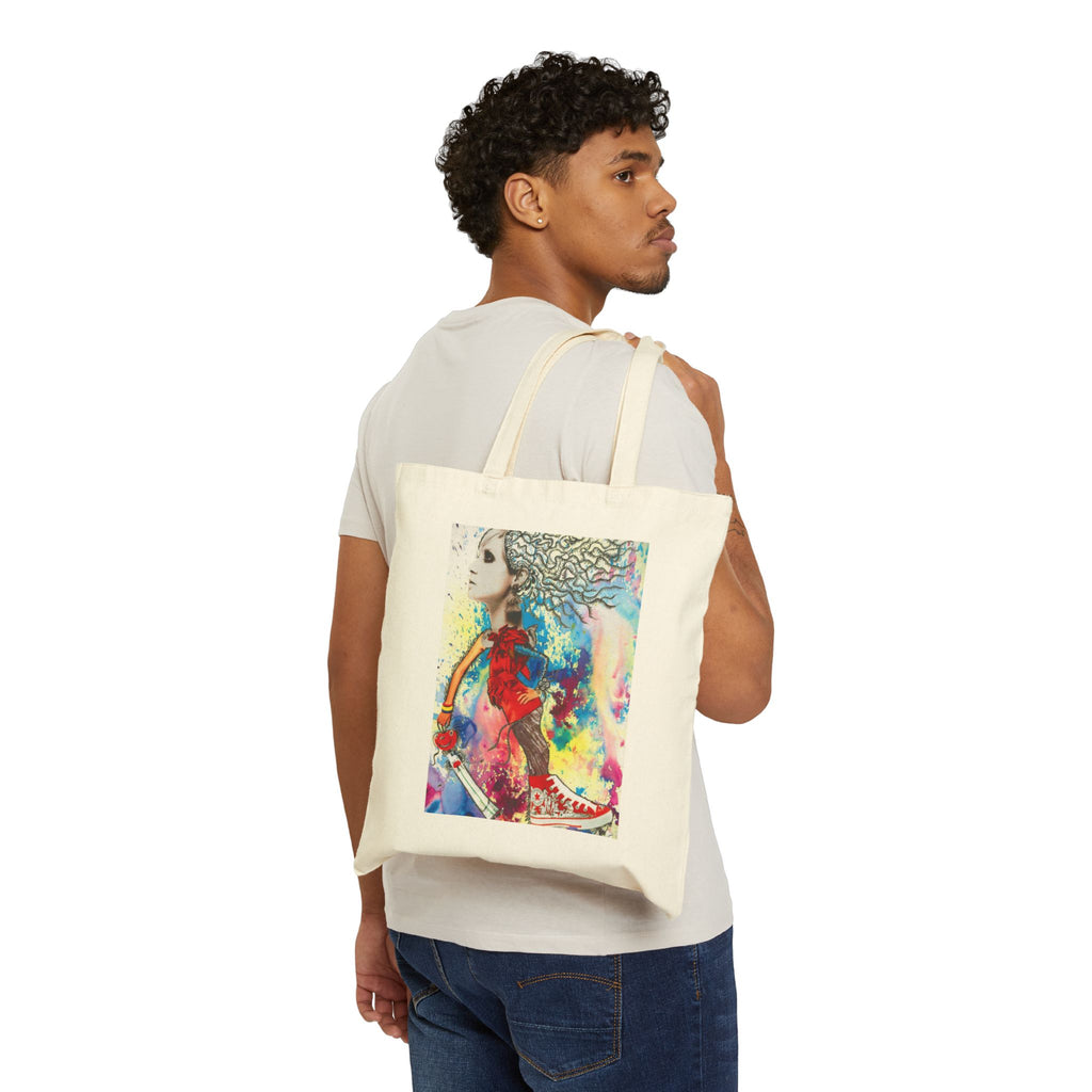Colorful Abstract Woman Portrait Tote Bag | Watercolor, Mixed Media Art