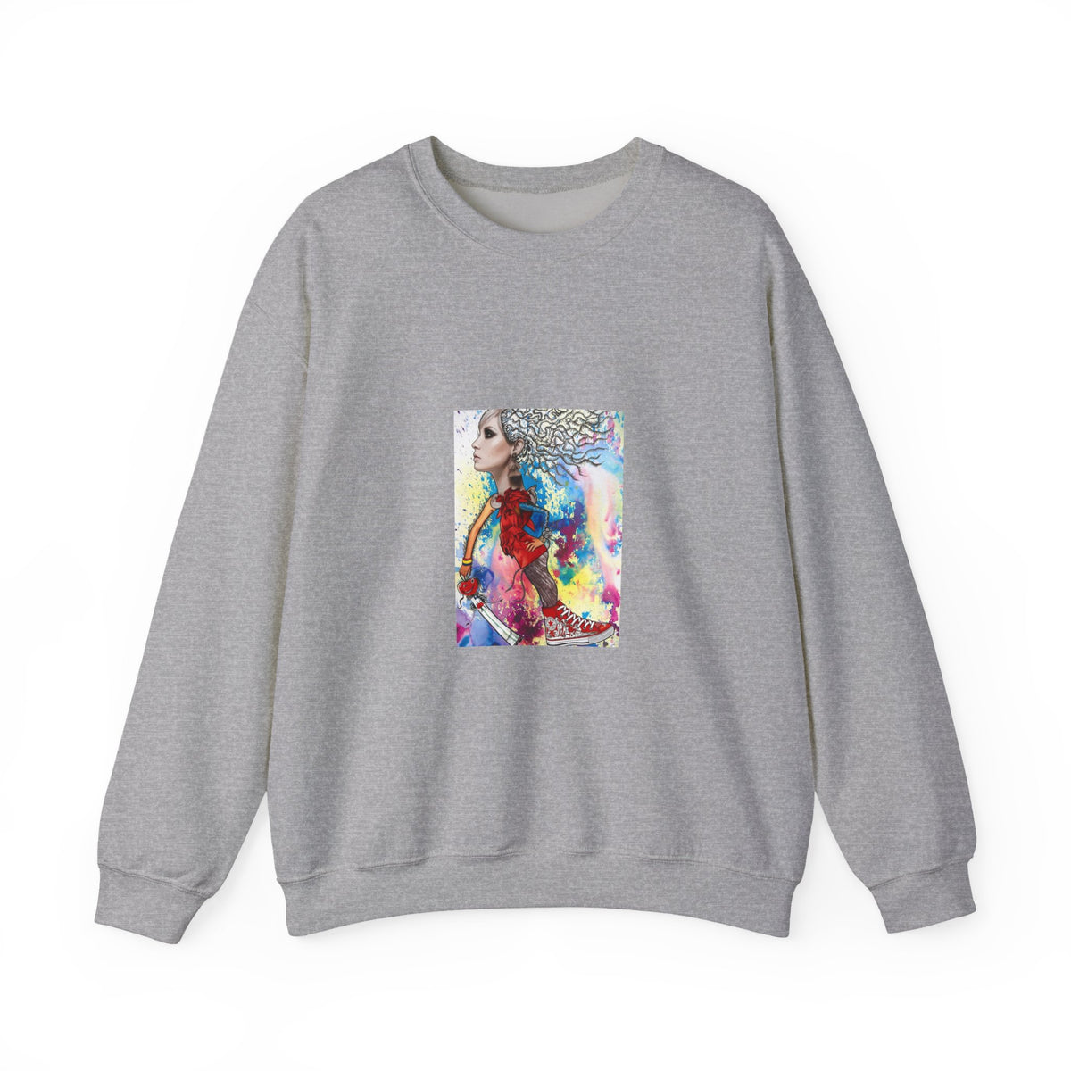 Crewneck Sweatshirt — Colorful Watercolor Portrait Art Print
