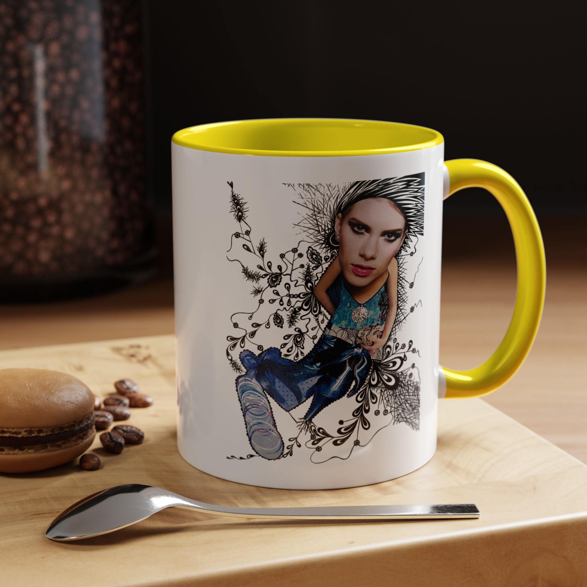 Fashion Illustration Girl Mug | Accent Coffee Mug, Black Handle