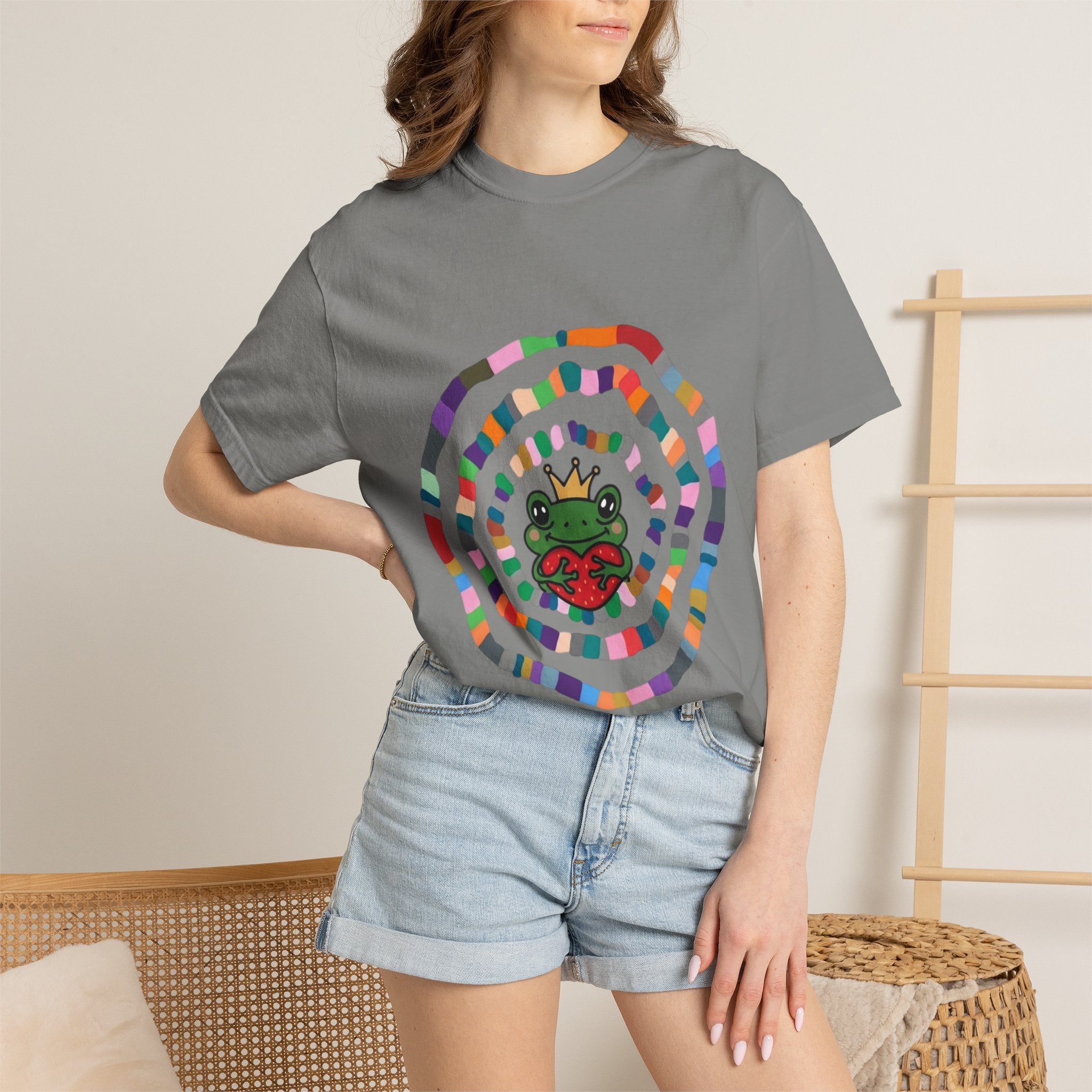 Crowned Frog Heart T-Shirt | Colorful Spiral Doodle