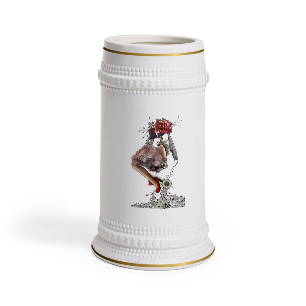 Vintage Pinup Girl Floral Skull Beer Stein Mug | Retro Tattoo Artwork