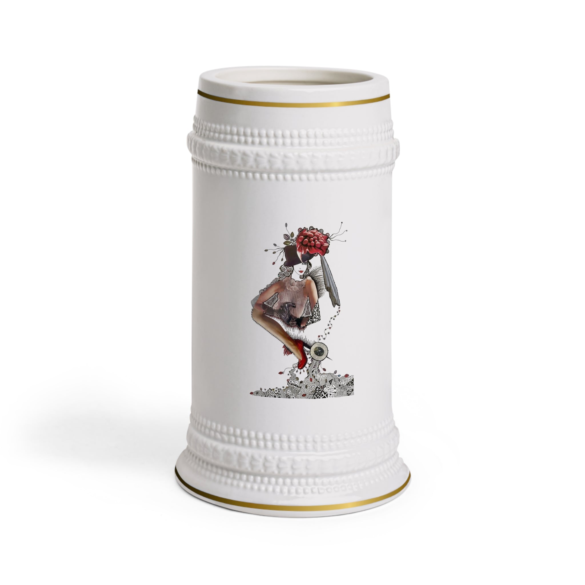 Vintage Pinup Girl Floral Skull Beer Stein Mug | Retro Tattoo Artwork