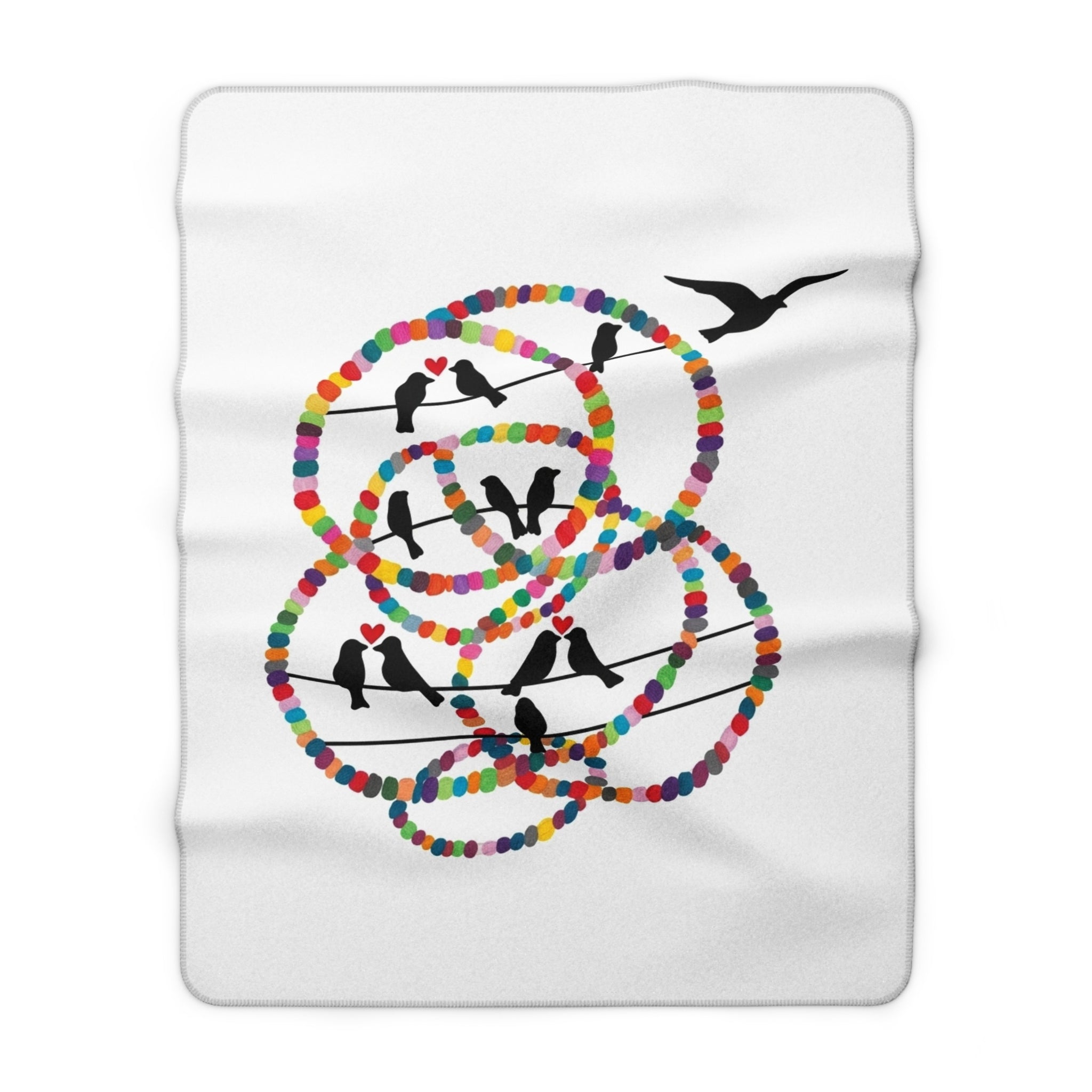 Colorful Beaded Circles with Silhouette Birds Sherpa Fleece Blanket