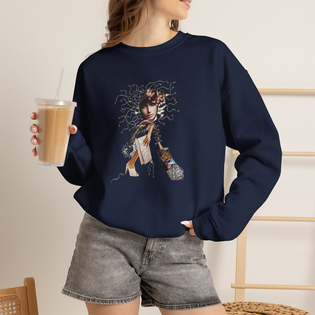 Medusa Goddess Crewneck Sweatshirt — Mythic Floral Medusa Design