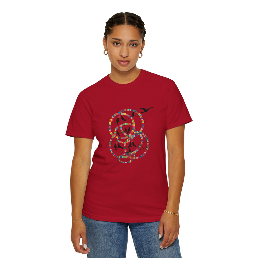 Bird Flight Graphic T-Shirt — Colorful Ring Silhouette Tee